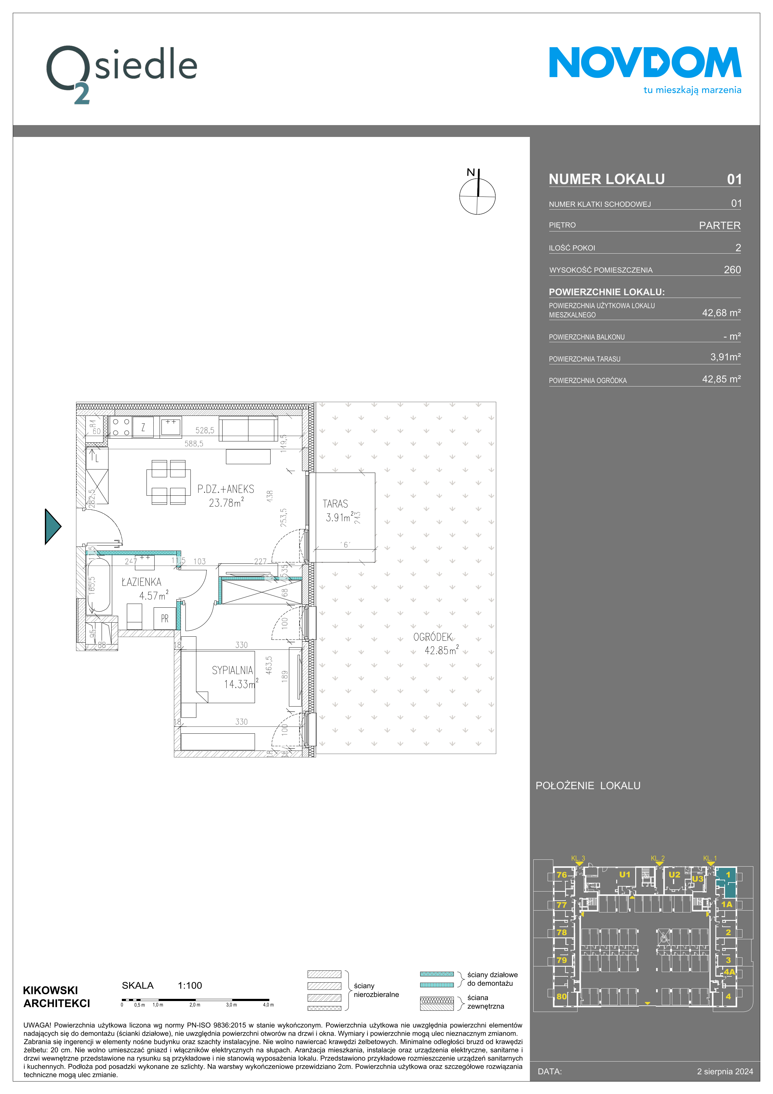 Apartament 42,68 m², parter, oferta nr B/1, Osiedle O2, Płońsk, ul. Klonowa-idx