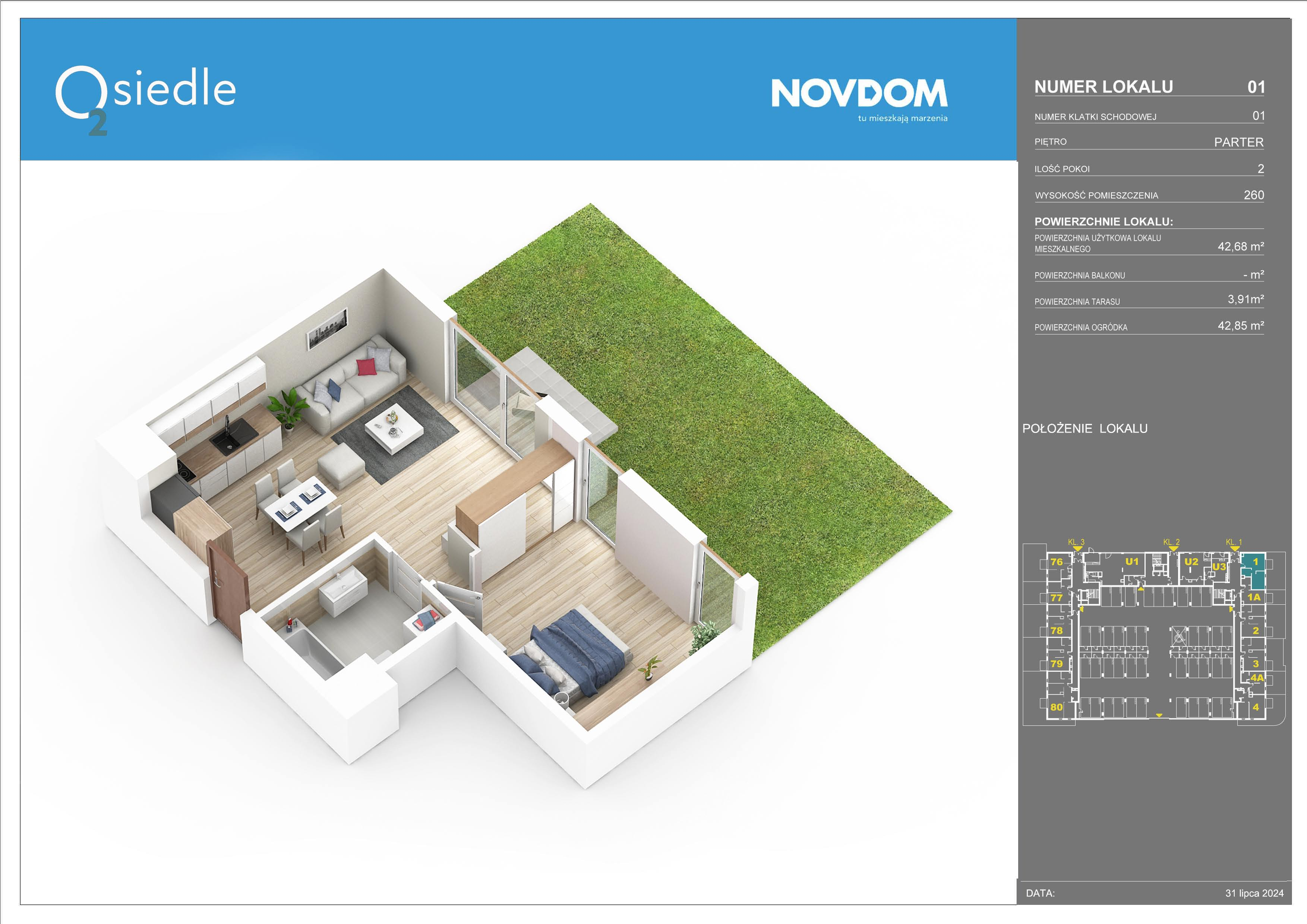 Apartament 42,68 m², parter, oferta nr B/1, Osiedle O2, Płońsk, ul. Klonowa-idx