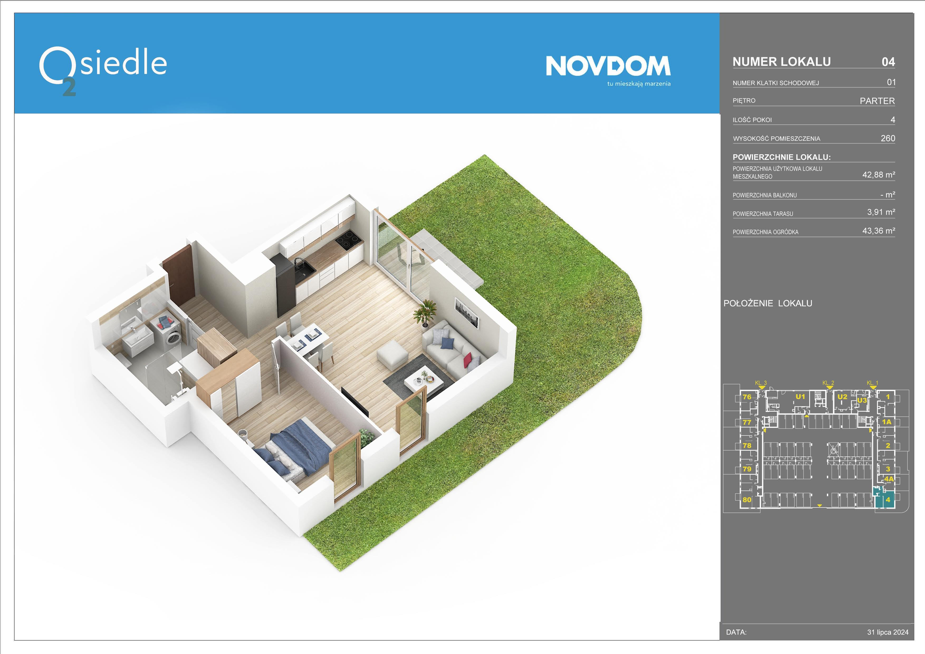 Apartament 42,88 m², parter, oferta nr B/4, Osiedle O2, Płońsk, ul. Klonowa-idx