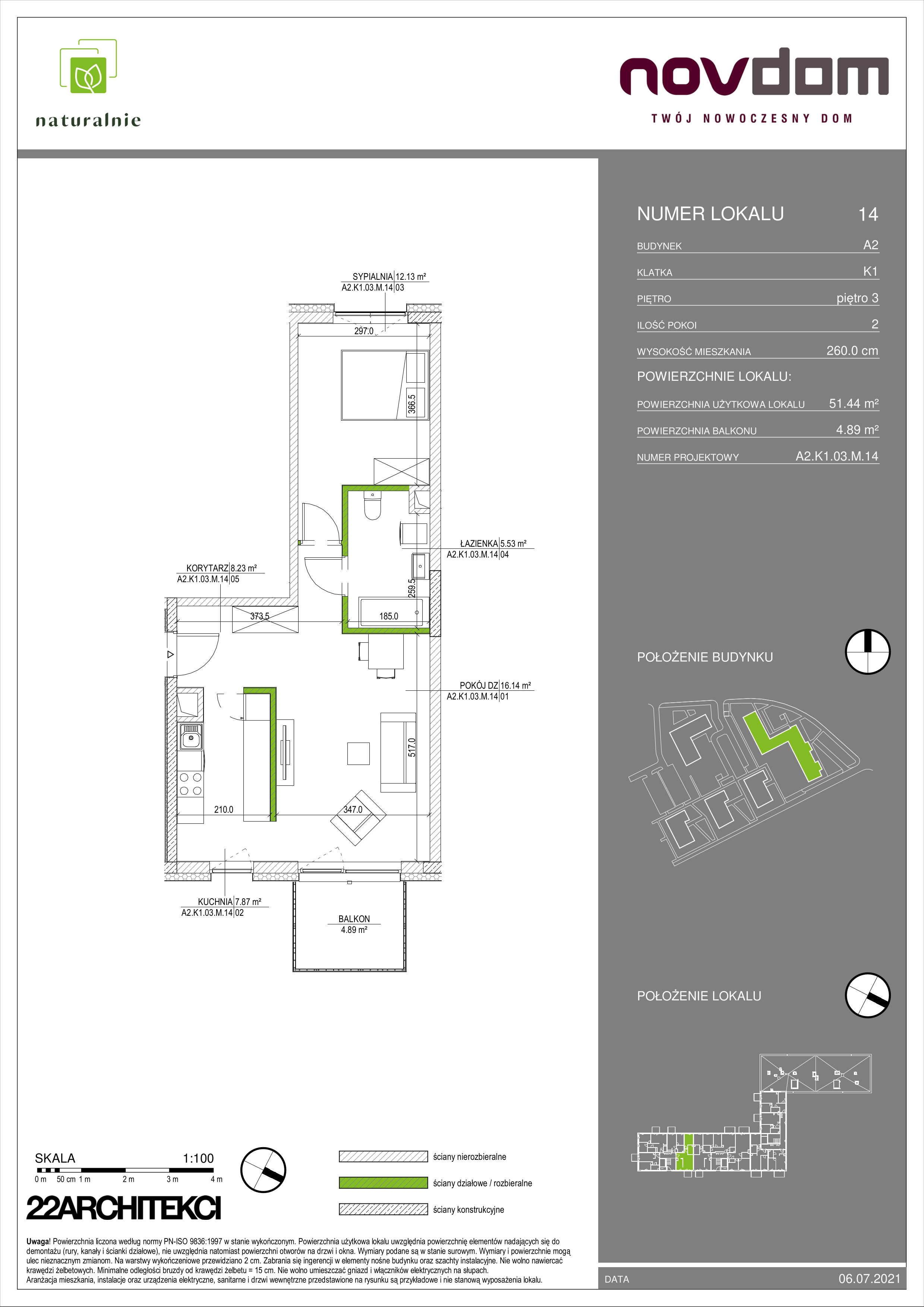 Apartament 51,44 m², piętro 3, oferta nr A2/14, Osiedle Naturalnie, Mława, ul. Nowowiejskiego-idx