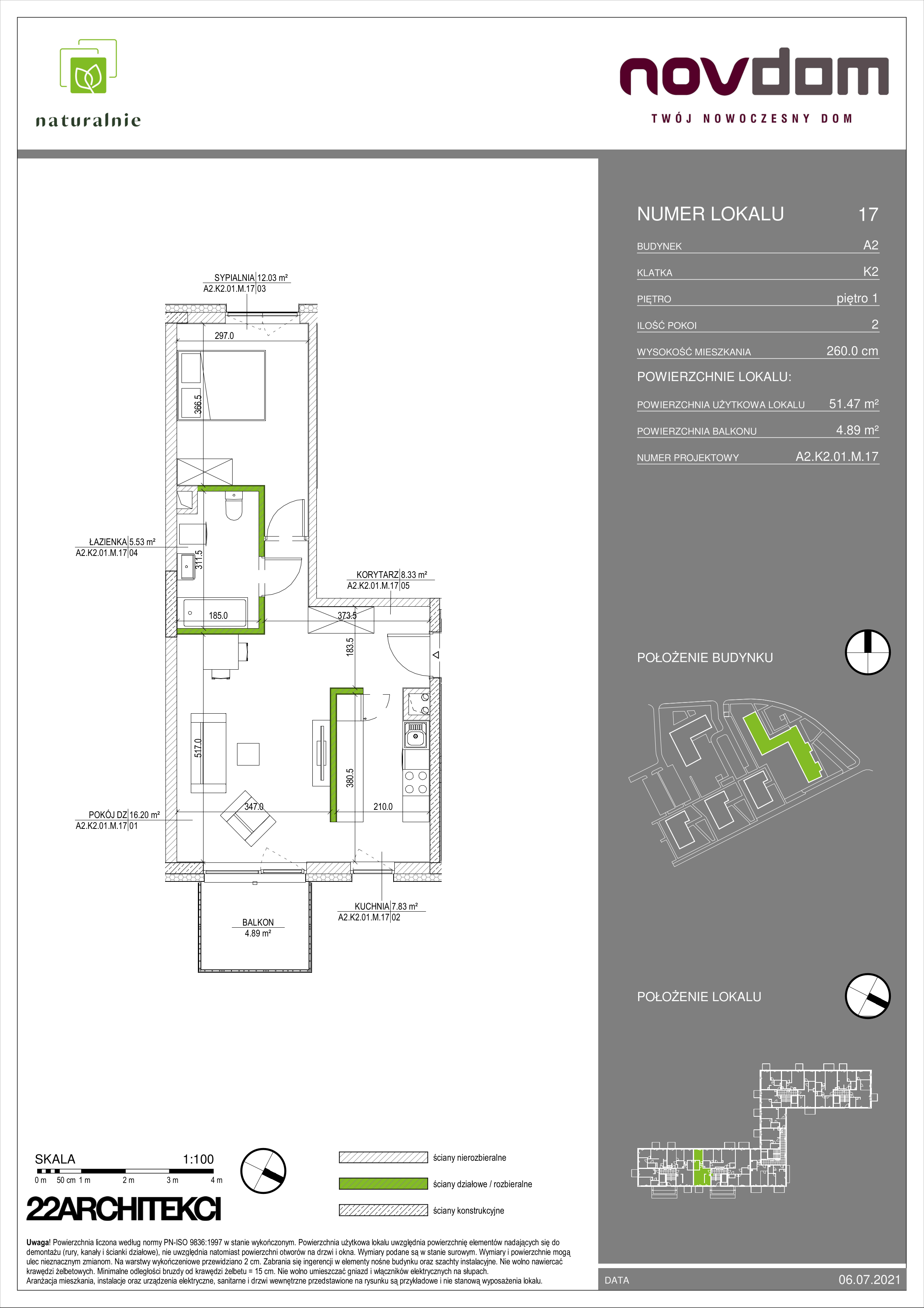 Apartament 51,47 m², piętro 1, oferta nr A2/17, Osiedle Naturalnie, Mława, ul. Nowowiejskiego-idx