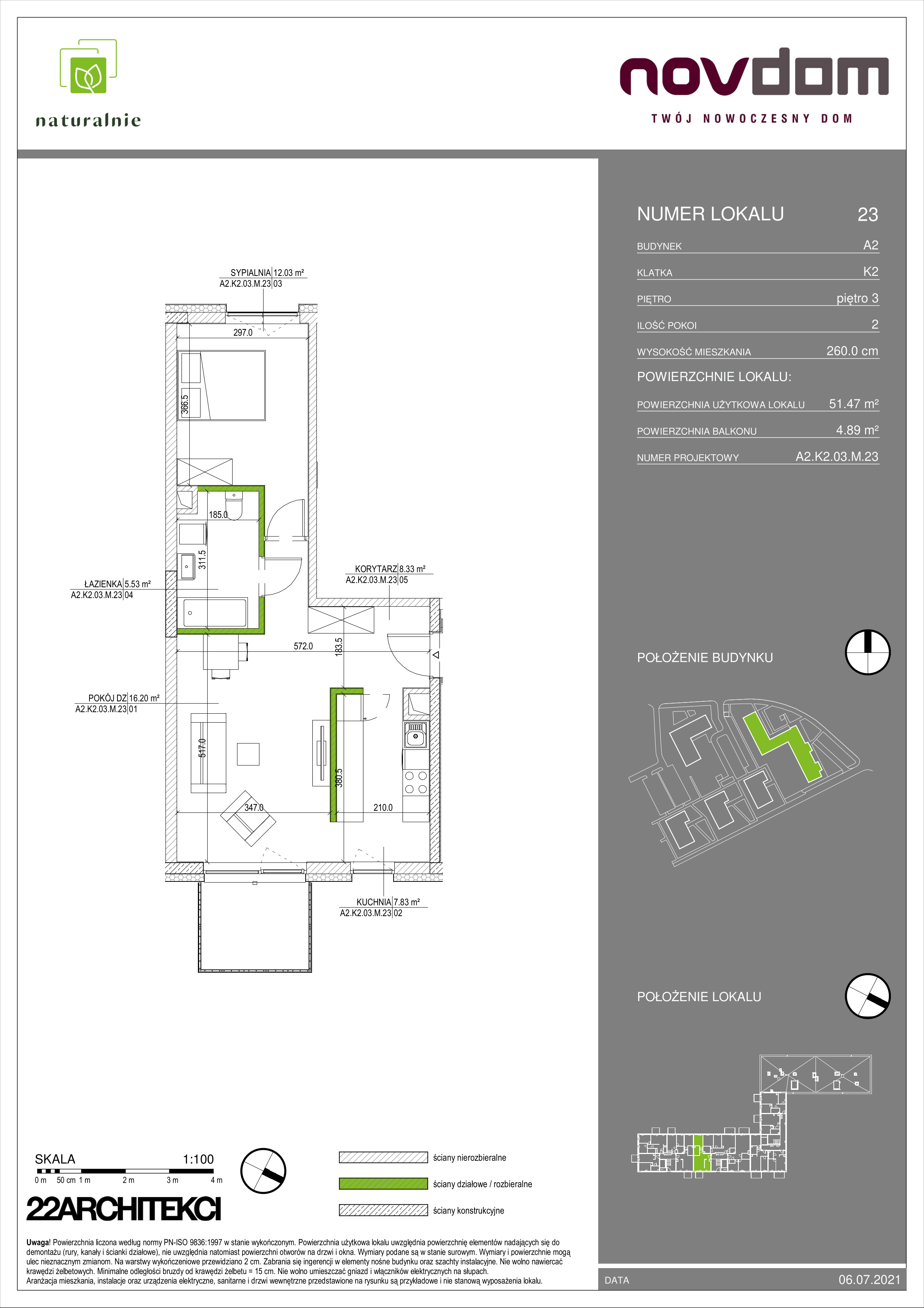 Apartament 51,47 m², piętro 3, oferta nr A2/23, Osiedle Naturalnie, Mława, ul. Nowowiejskiego-idx