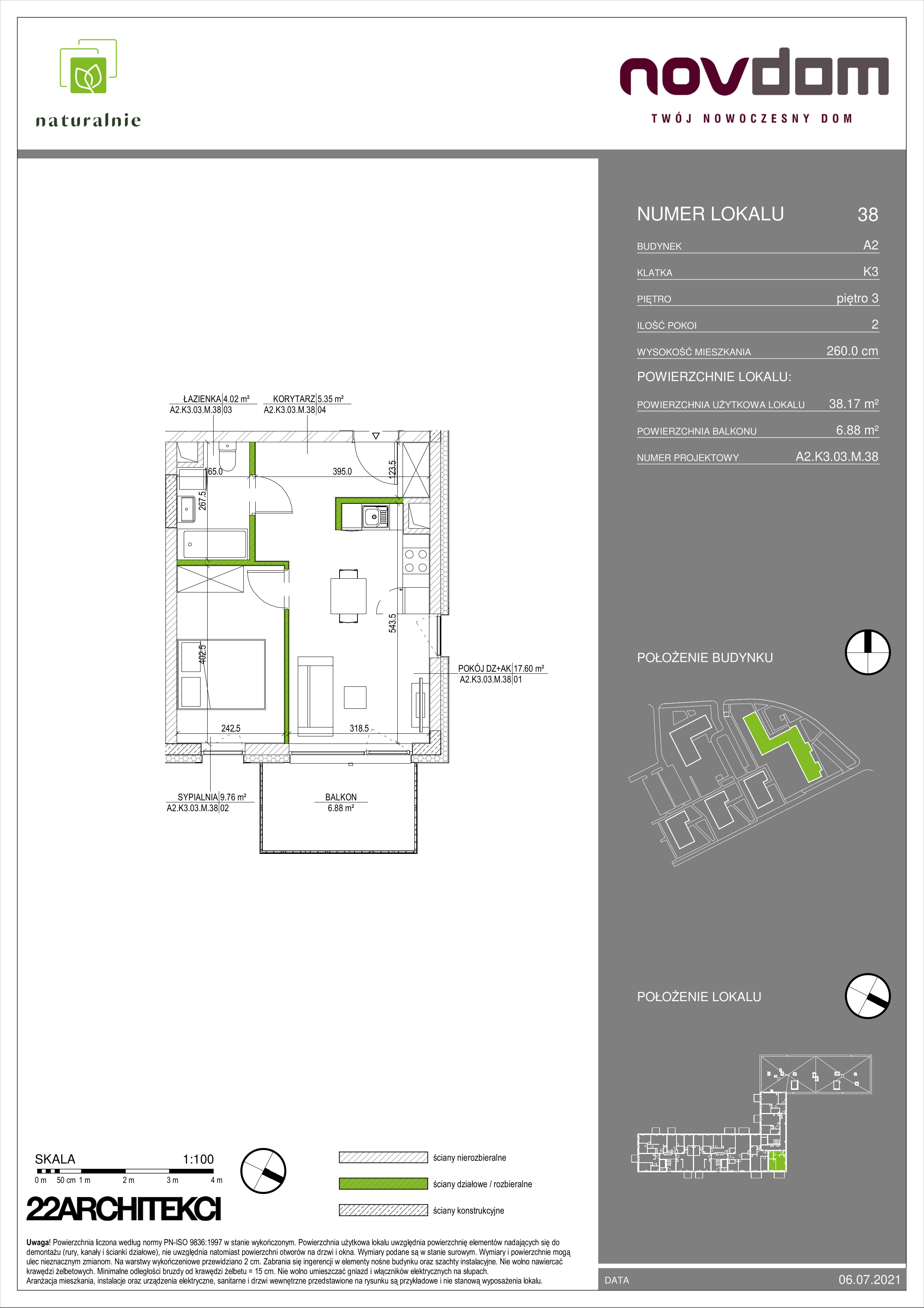 Apartament 38,19 m², piętro 3, oferta nr A2/38, Osiedle Naturalnie, Mława, ul. Nowowiejskiego-idx