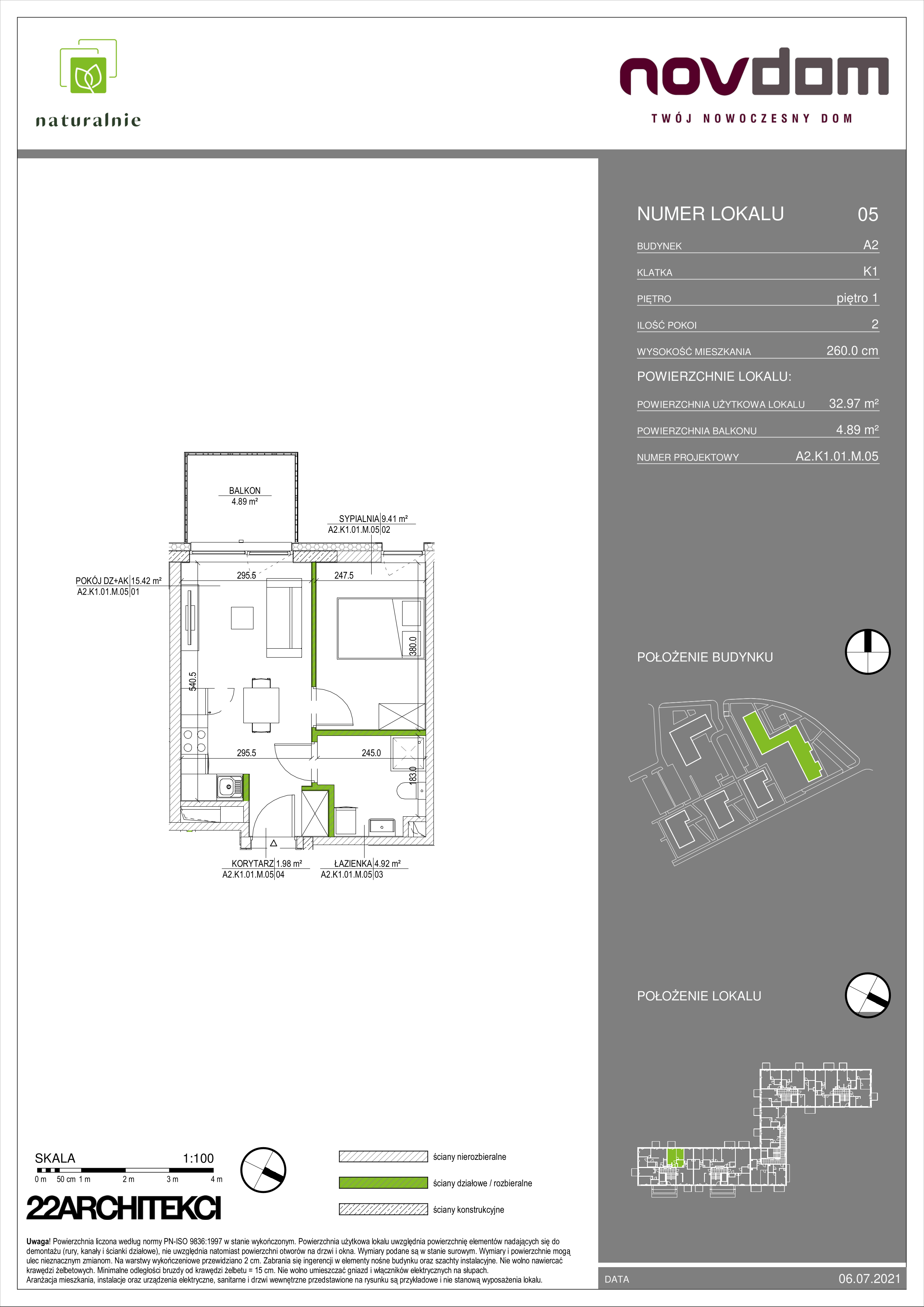 Apartament 32,85 m², piętro 1, oferta nr A2/5, Osiedle Naturalnie, Mława, ul. Nowowiejskiego-idx