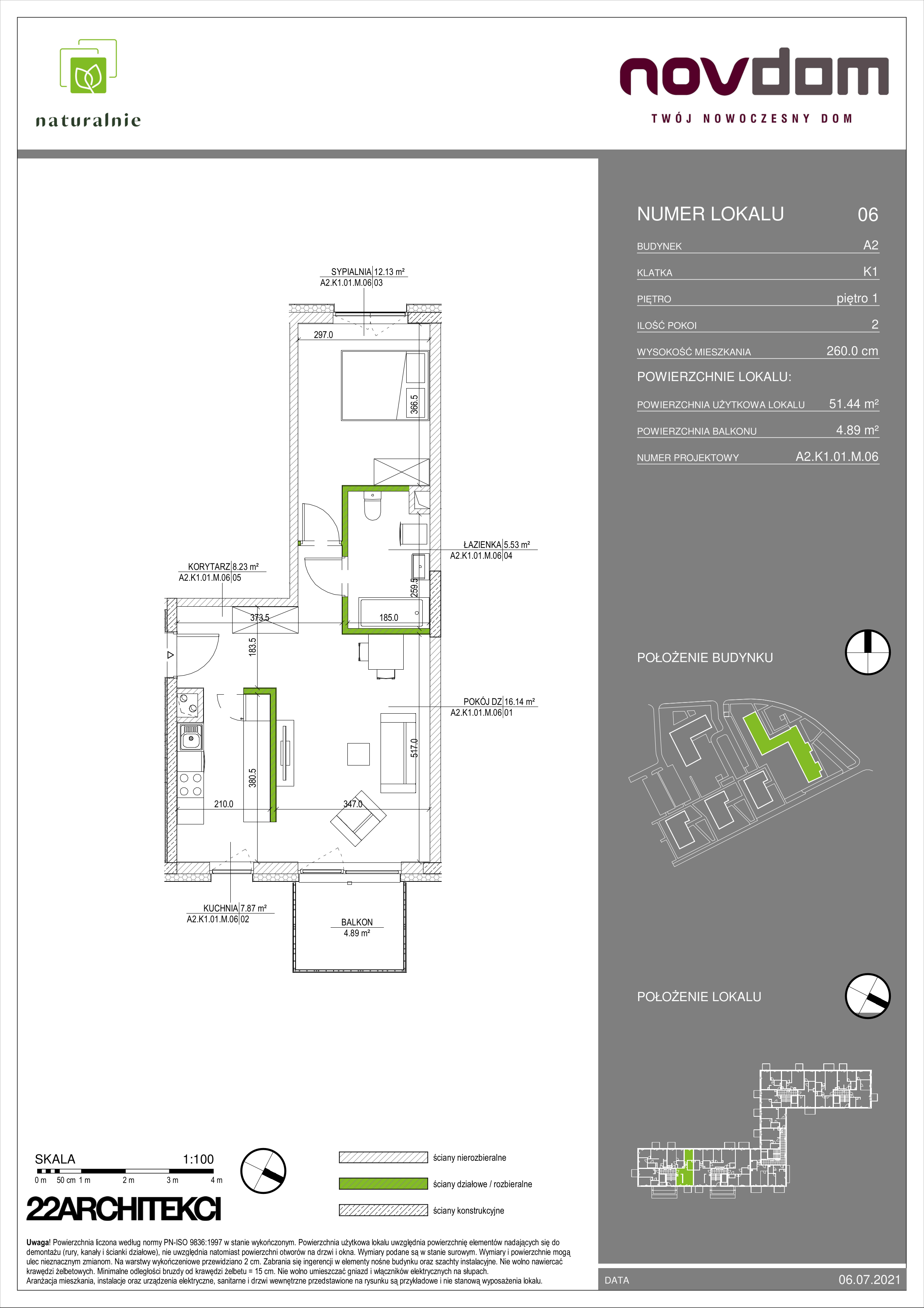 Apartament 51,44 m², piętro 1, oferta nr A2/6, Osiedle Naturalnie, Mława, ul. Nowowiejskiego-idx