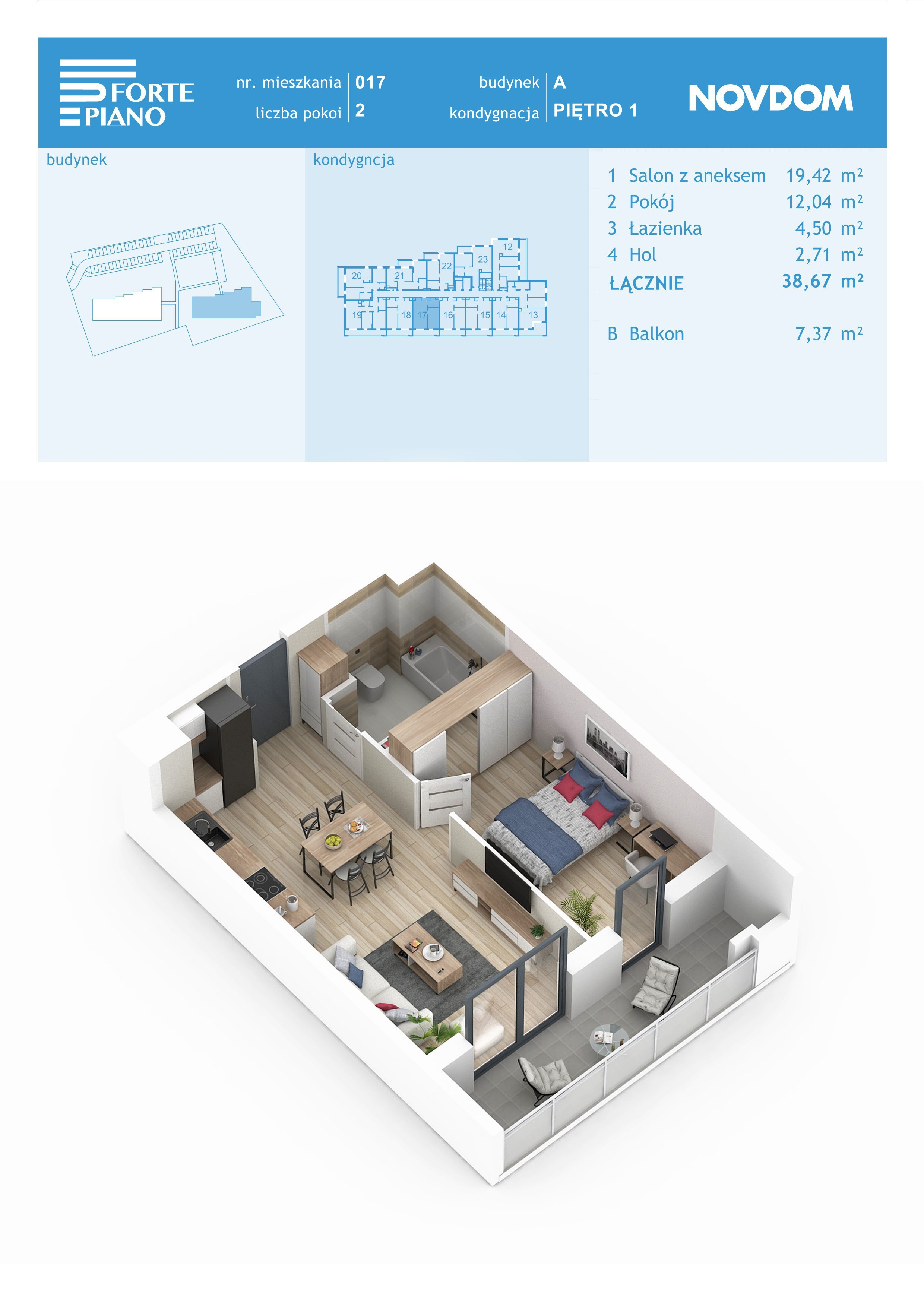 Apartament 38,67 m², piętro 1, oferta nr A/17, Forte Piano, Ostrołęka, ul. Ostrołęckich Harcerzy-idx