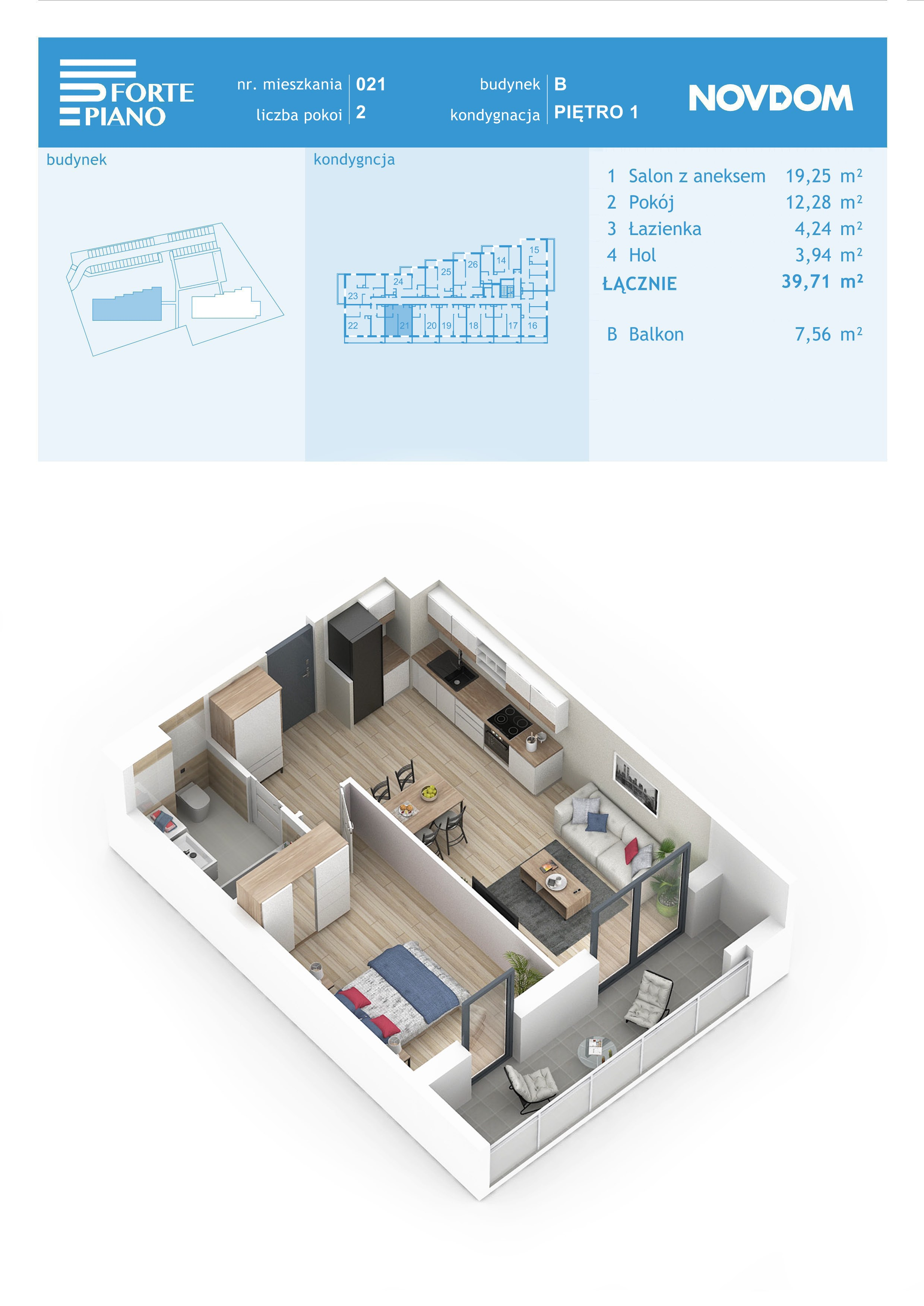 Apartament 39,71 m², piętro 1, oferta nr B/21, Forte Piano, Ostrołęka, ul. Ostrołęckich Harcerzy-idx