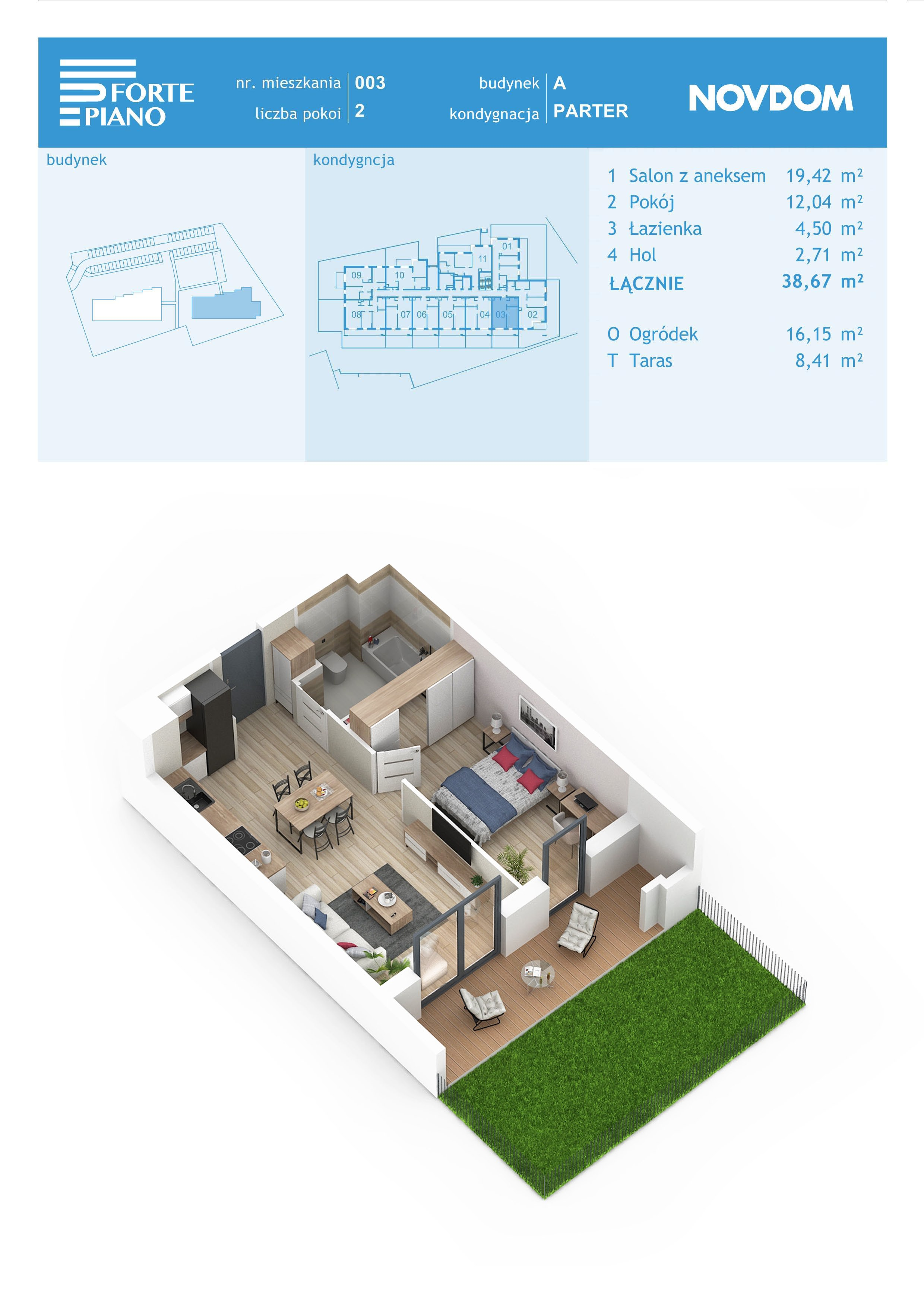 Apartament 38,67 m², parter, oferta nr A/3, Forte Piano, Ostrołęka, ul. Ostrołęckich Harcerzy-idx