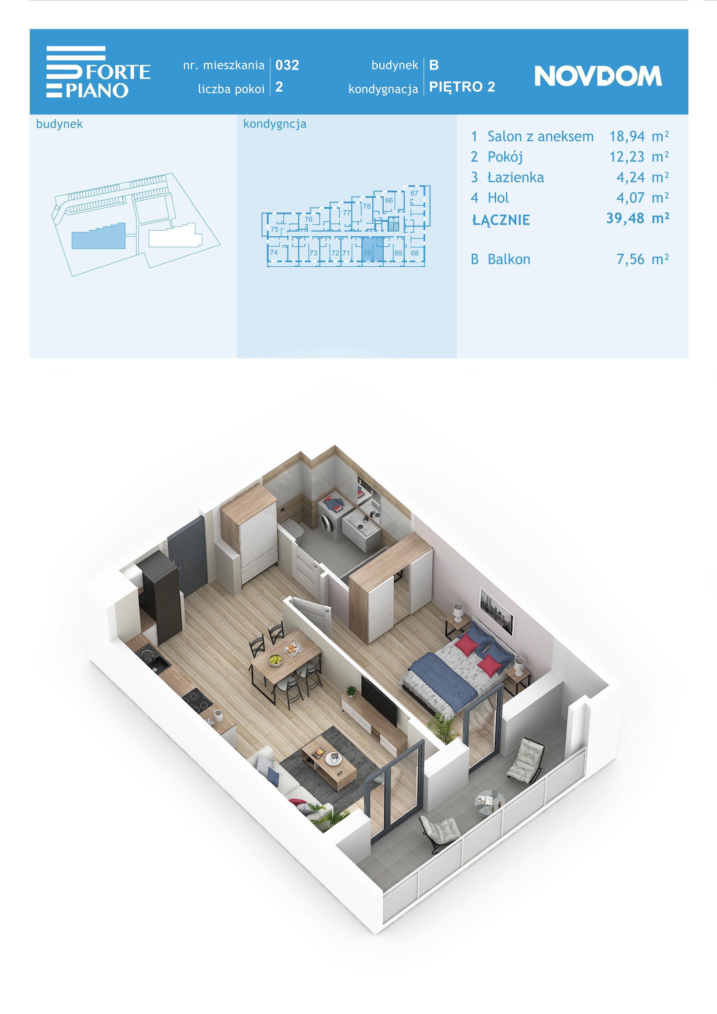 Apartament 39,48 m², piętro 2, oferta nr B/32, Forte Piano, Ostrołęka, ul. Ostrołęckich Harcerzy-idx