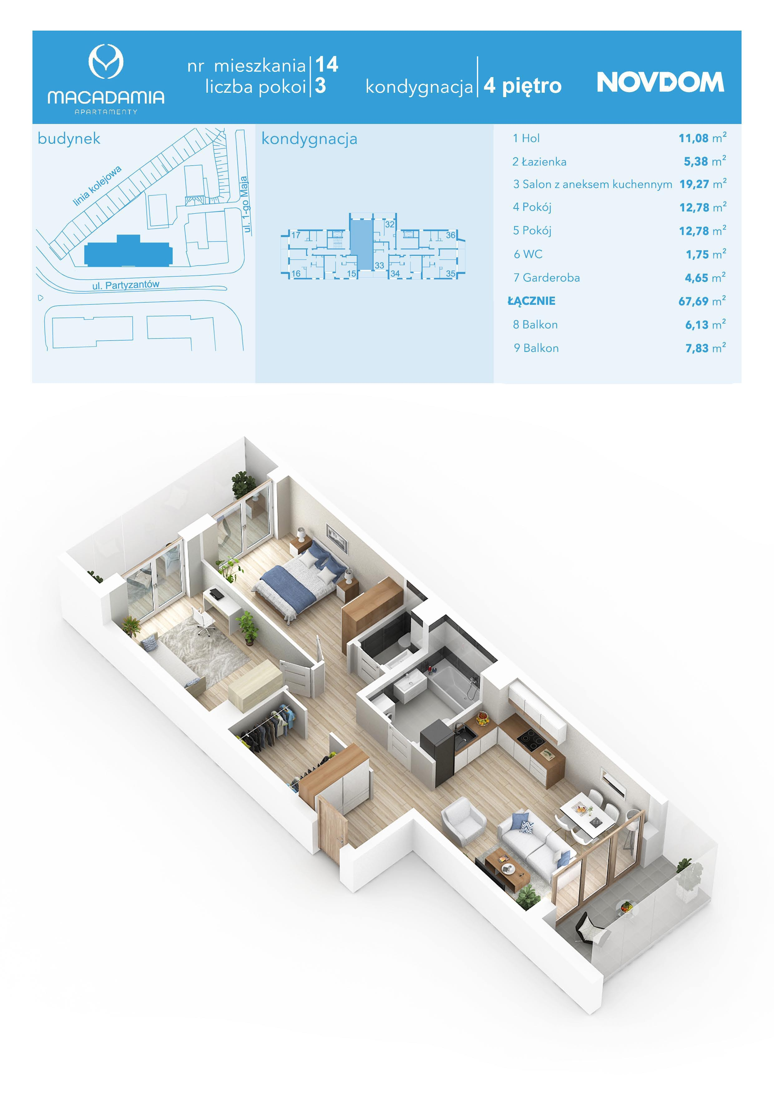 Apartament 67,69 m², piętro 4, oferta nr 1/14, Apartamenty Macadamia, Olsztyn, Śródmieście, ul. 1 Maja-idx