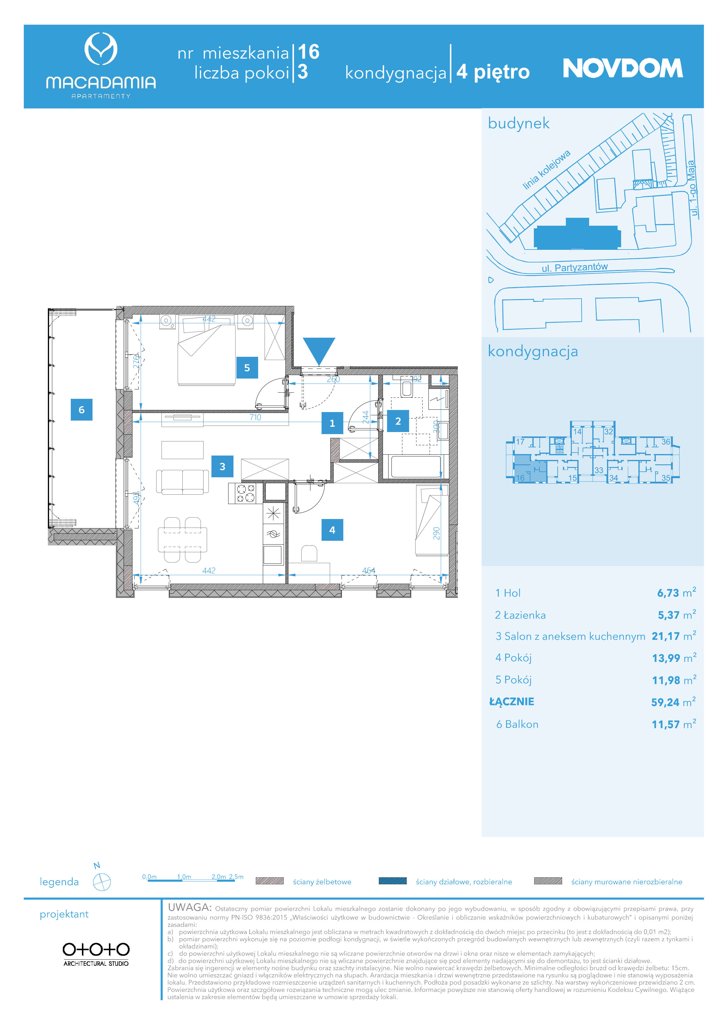 Apartament 59,24 m², piętro 4, oferta nr 1/16, Apartamenty Macadamia, Olsztyn, Śródmieście, ul. 1 Maja-idx