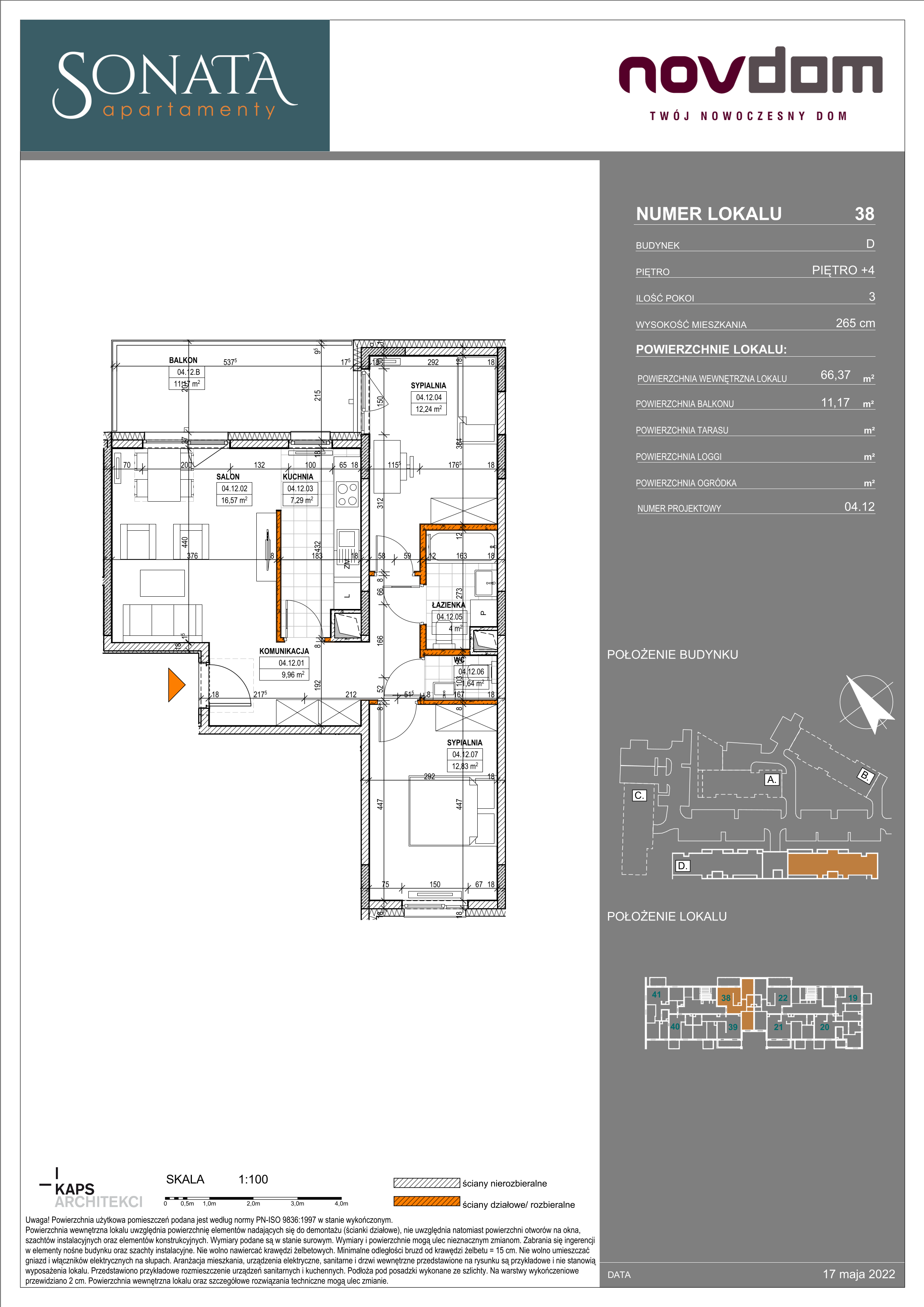 Apartament 66,37 m², piętro 4, oferta nr D/38, Apartamenty Sonata II, Szczytno, ul. Królowej Jadwigi 6-idx