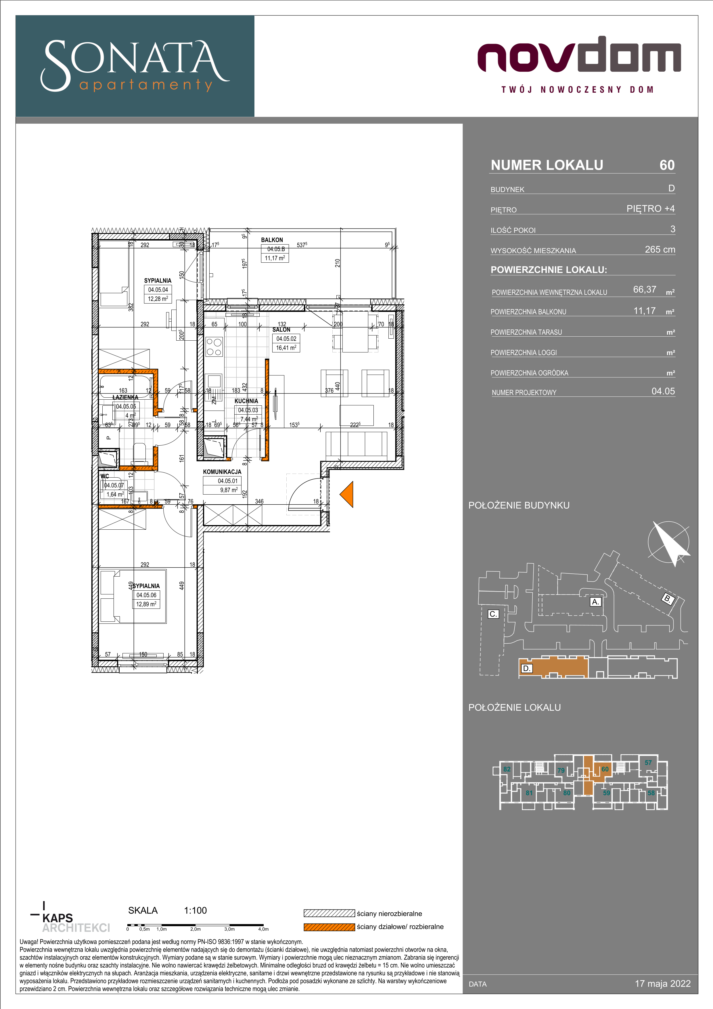 Apartament 66,37 m², piętro 4, oferta nr D/60, Apartamenty Sonata II, Szczytno, ul. Królowej Jadwigi 6-idx