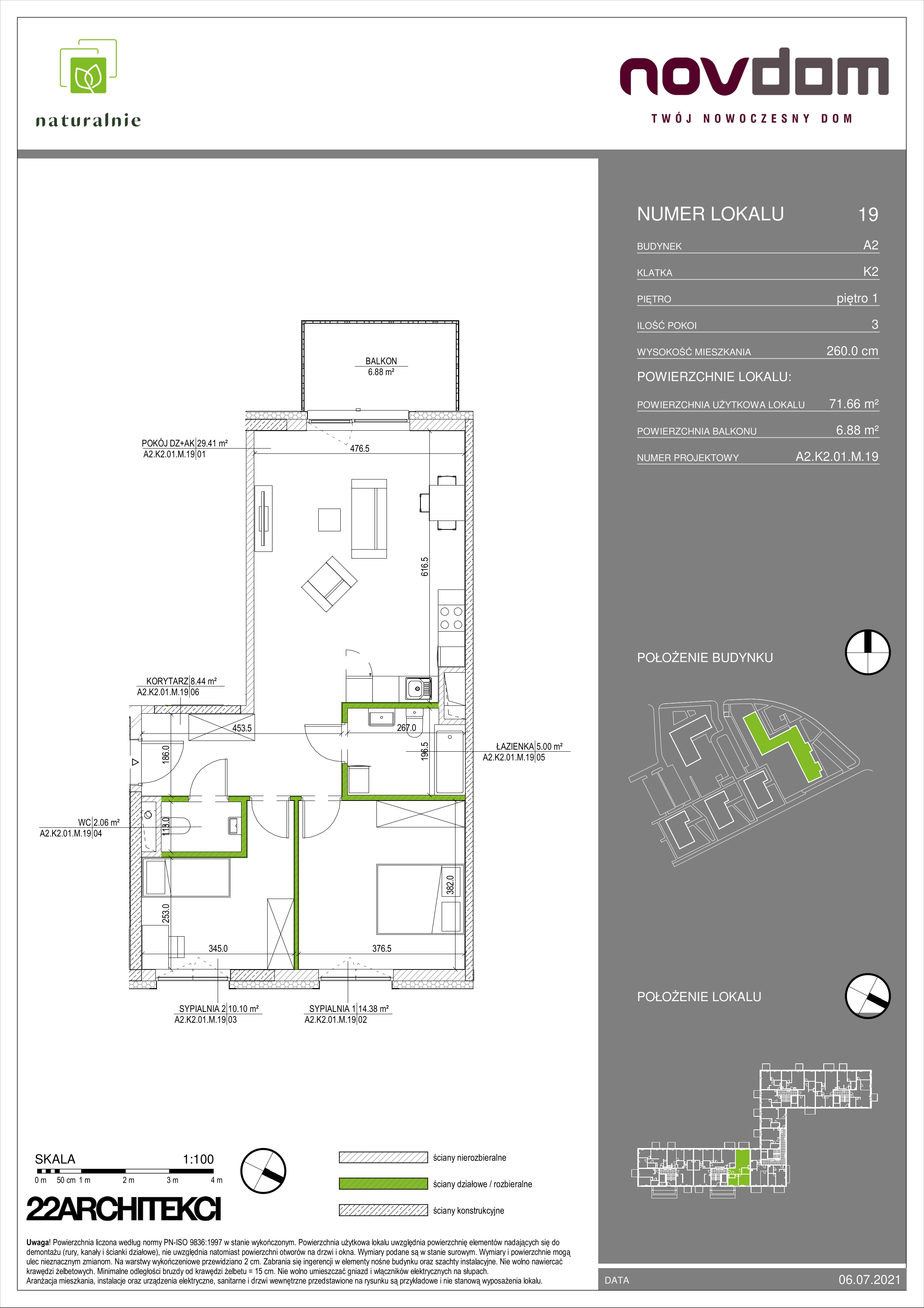 Apartament 71,66 m², piętro 1, oferta nr A2/19, Osiedle Naturalnie, Mława, ul. Nowowiejskiego-idx