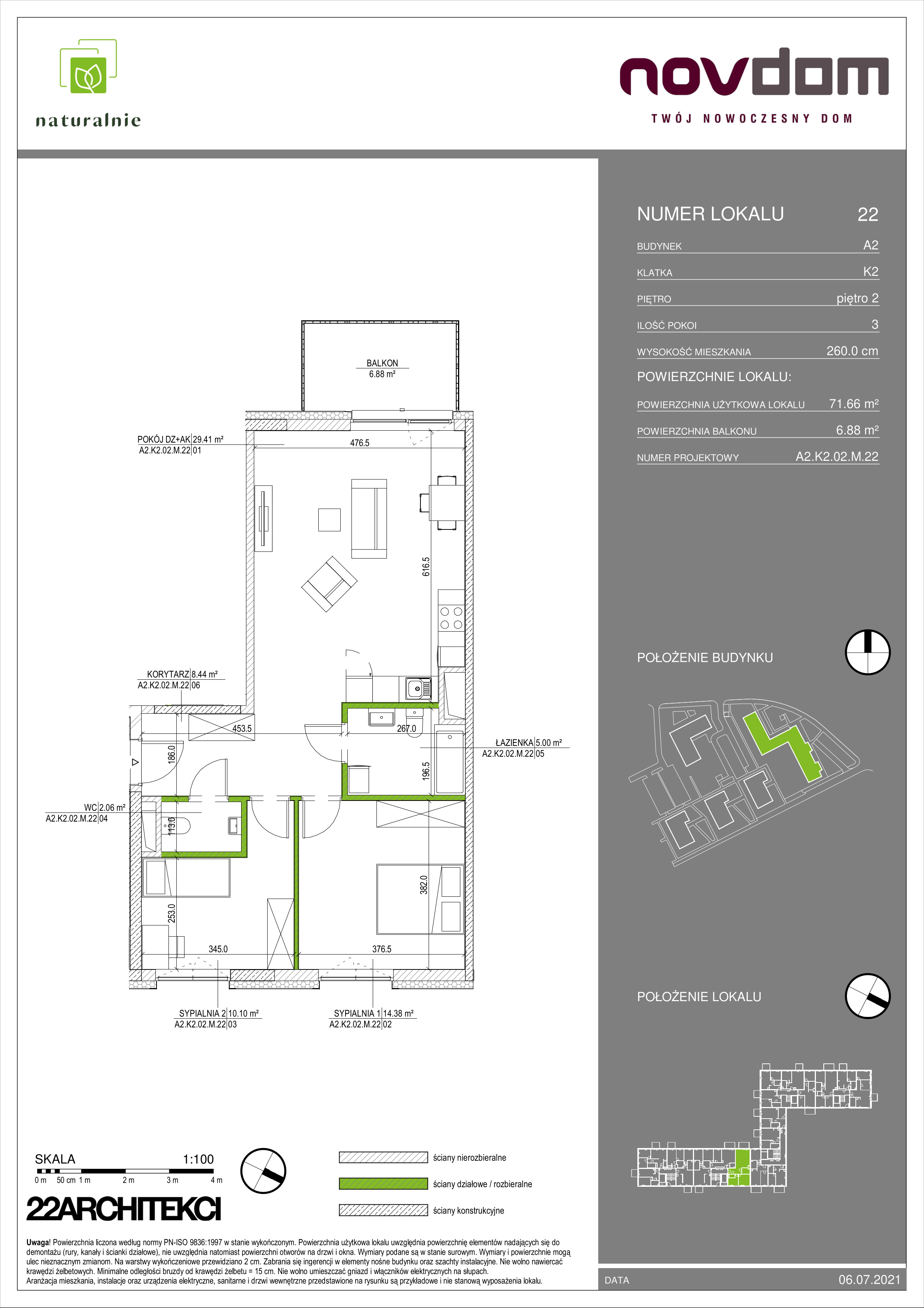 Apartament 71,66 m², piętro 2, oferta nr A2/22, Osiedle Naturalnie, Mława, ul. Nowowiejskiego-idx