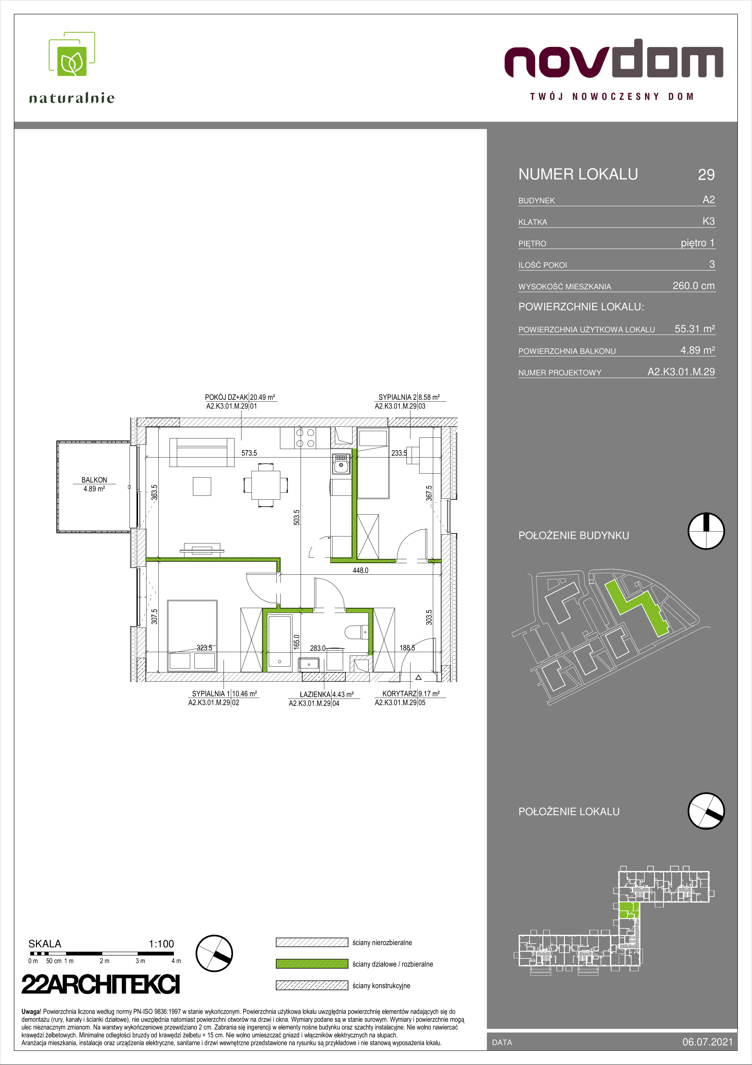 Apartament 55,31 m², piętro 1, oferta nr A2/29, Osiedle Naturalnie, Mława, ul. Nowowiejskiego-idx