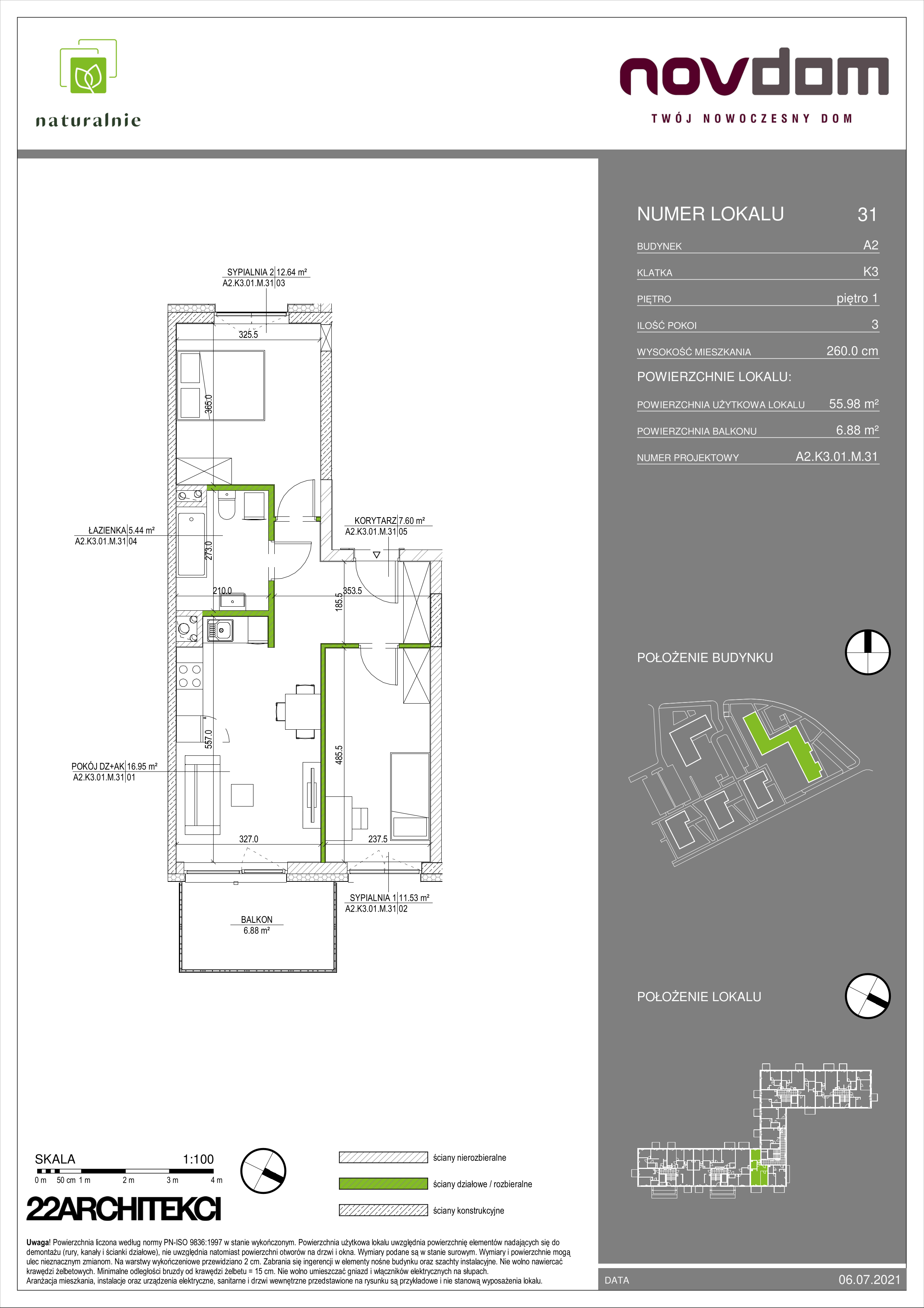 Apartament 55,98 m², piętro 1, oferta nr A2/31, Osiedle Naturalnie, Mława, ul. Nowowiejskiego-idx