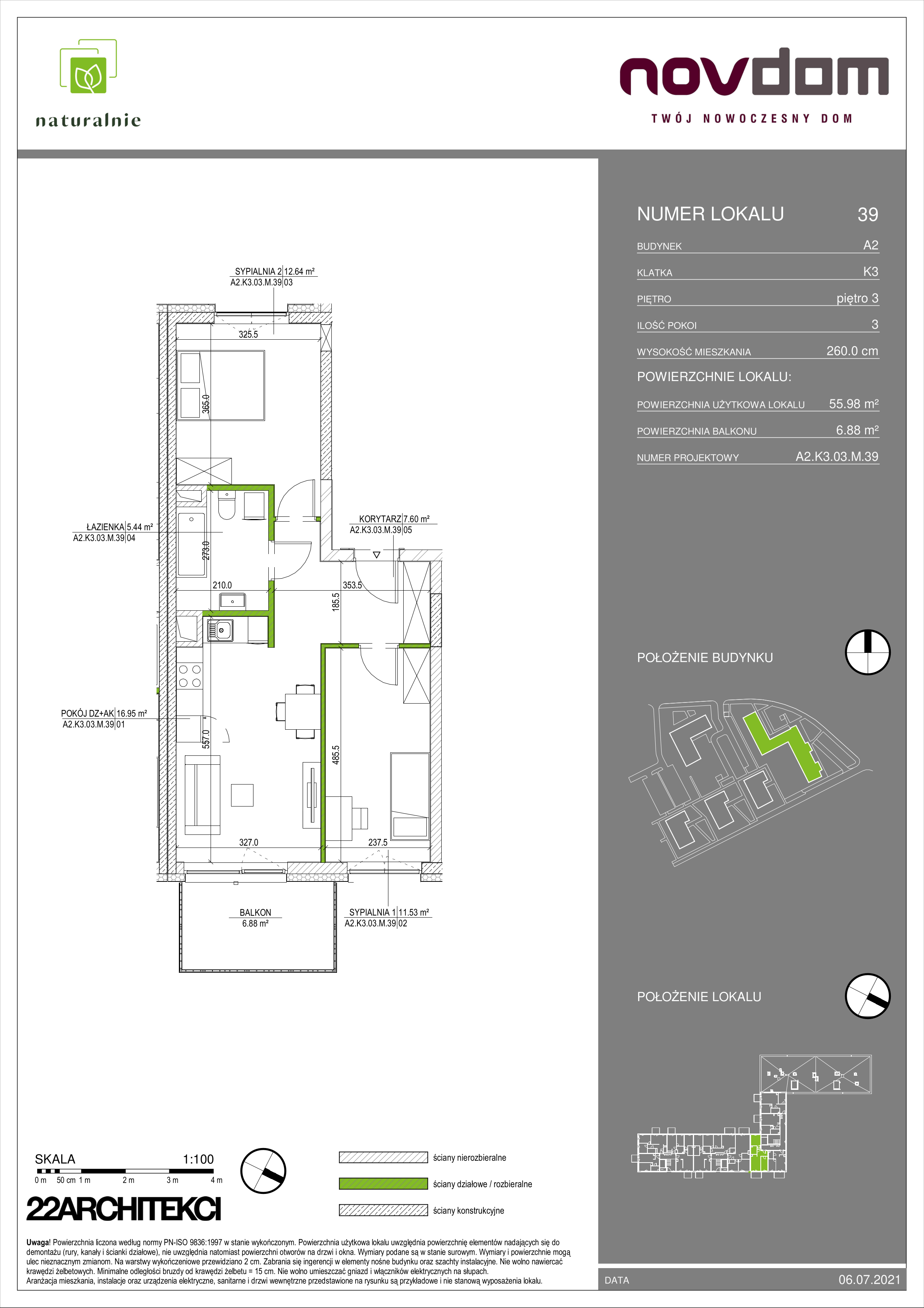 Apartament 55,98 m², piętro 3, oferta nr A2/39, Osiedle Naturalnie, Mława, ul. Nowowiejskiego-idx