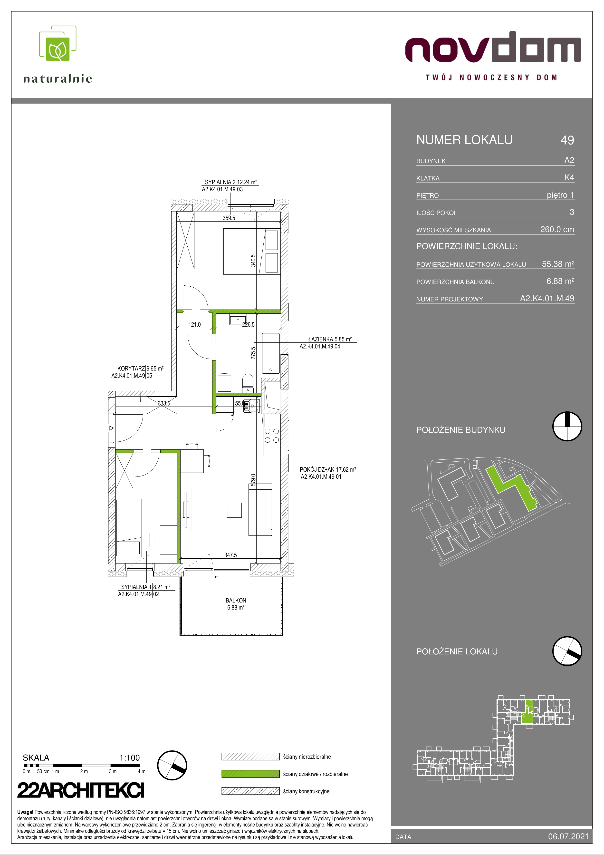 Apartament 55,38 m², piętro 1, oferta nr A2/49, Osiedle Naturalnie, Mława, ul. Nowowiejskiego-idx