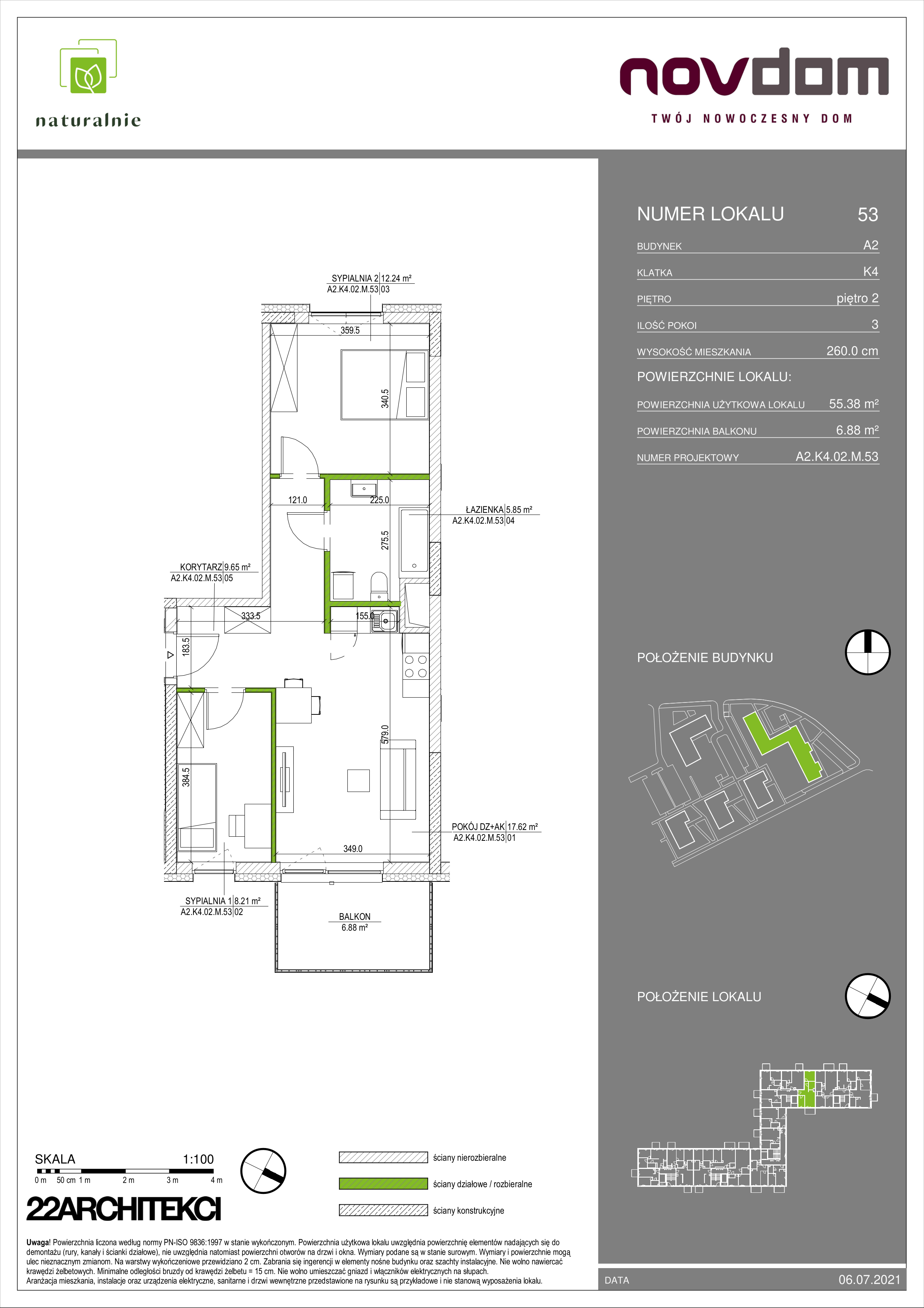 Apartament 55,38 m², piętro 2, oferta nr A2/53, Osiedle Naturalnie, Mława, ul. Nowowiejskiego-idx