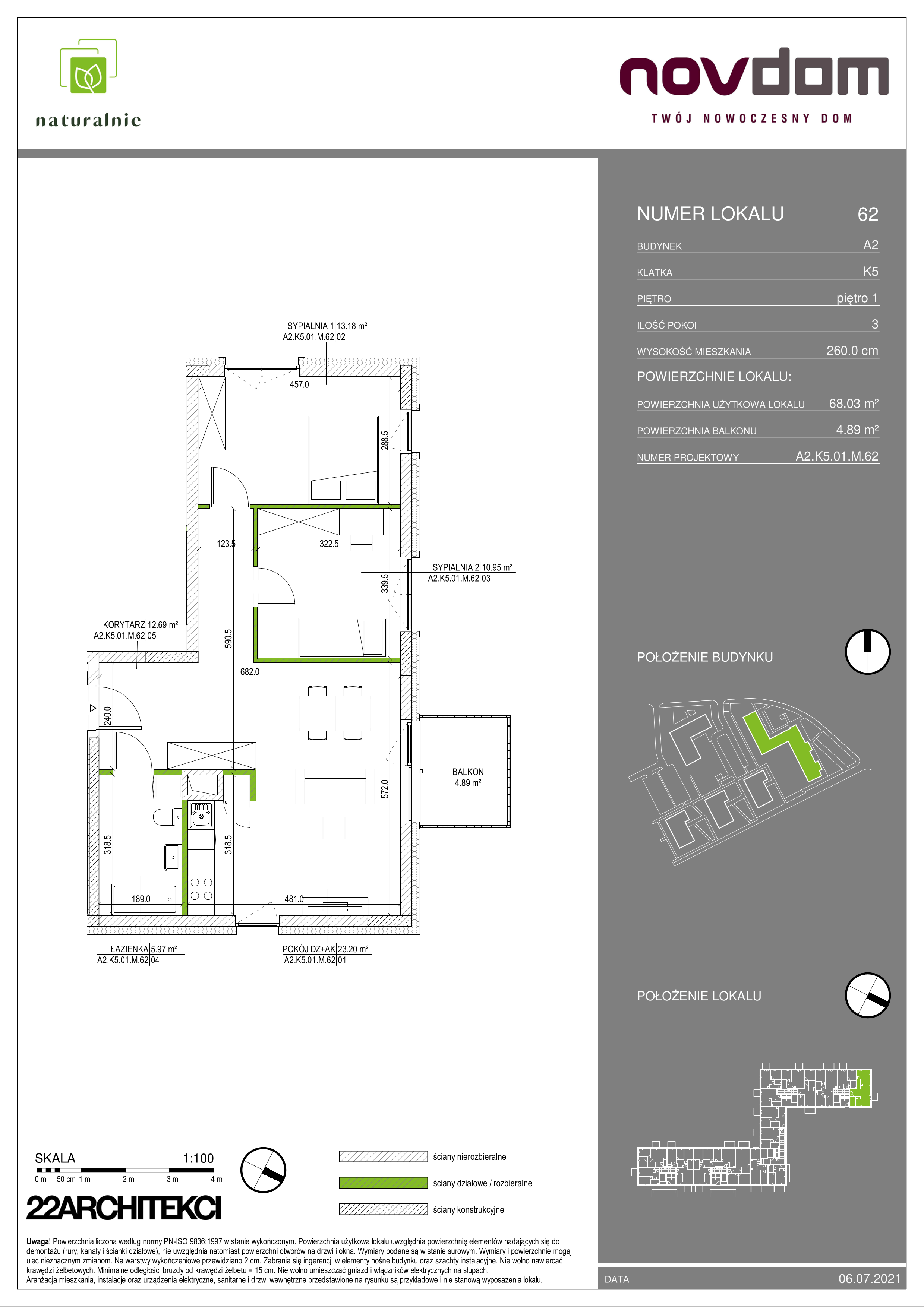 Apartament 68,03 m², piętro 1, oferta nr A2/62, Osiedle Naturalnie, Mława, ul. Nowowiejskiego-idx