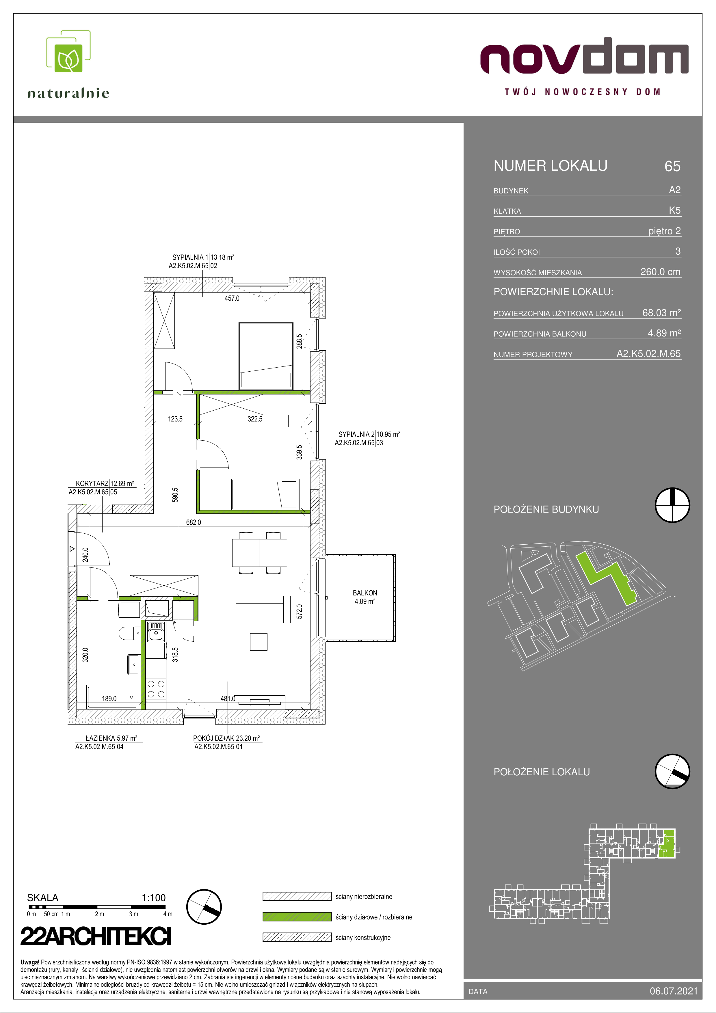 Apartament 68,03 m², piętro 2, oferta nr A2/65, Osiedle Naturalnie, Mława, ul. Nowowiejskiego-idx