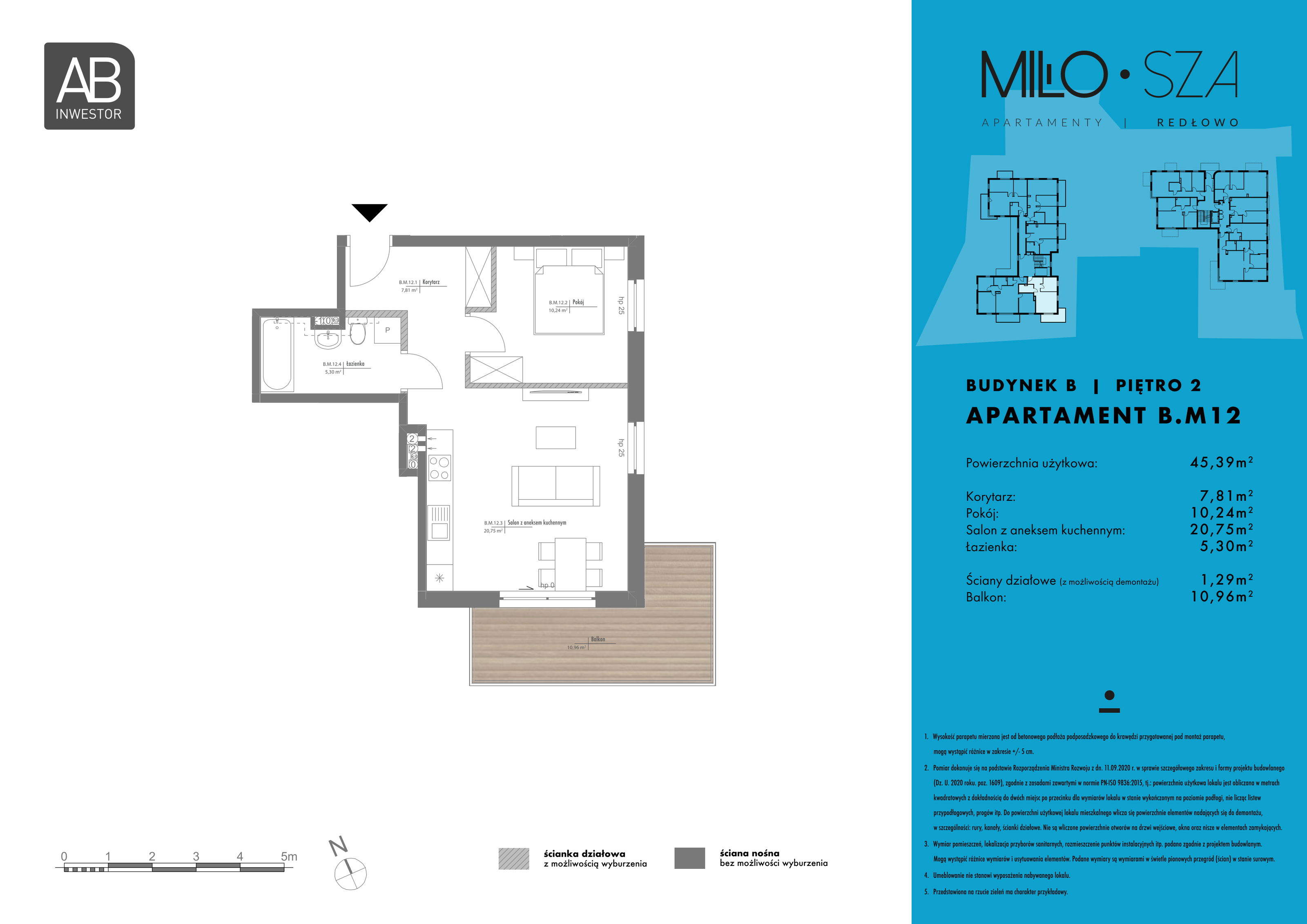 Apartament 45,39 m², piętro 2, oferta nr B12, MiłoSza, Gdynia, Redłowo, ul. Czesława Miłosza-idx