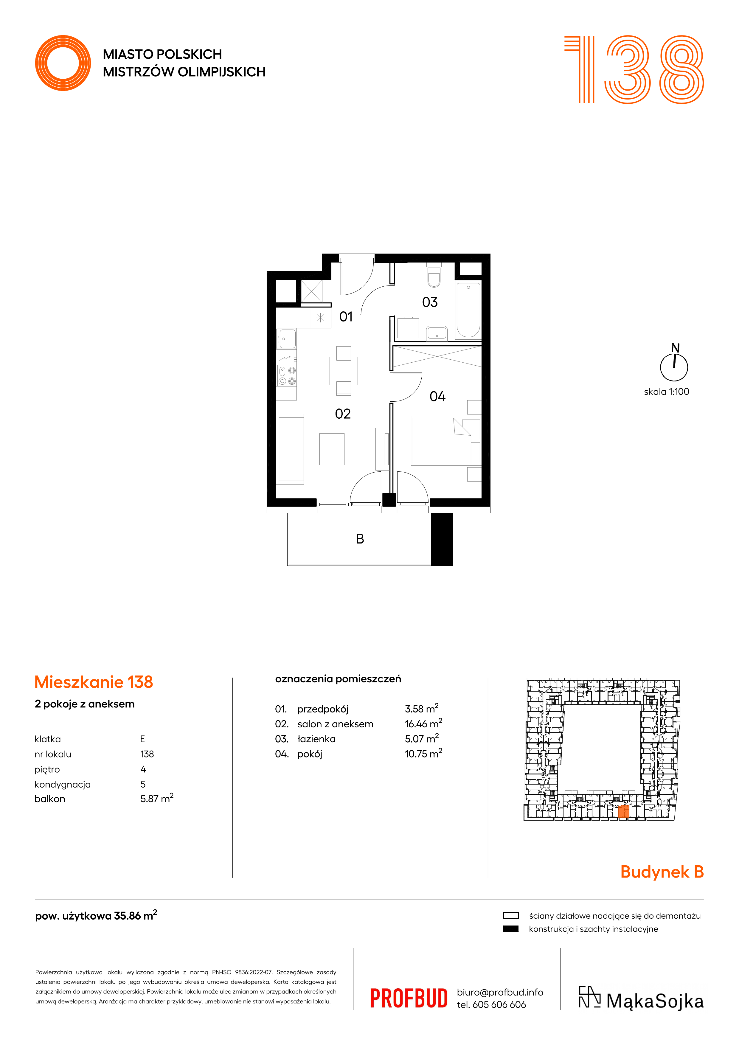 Mieszkanie 35,86 m², piętro 4, oferta nr B.E138, Miasto Polskich Mistrzów Olimpijskich - Paryż, Mysiadło, ul. Olimpijska-idx