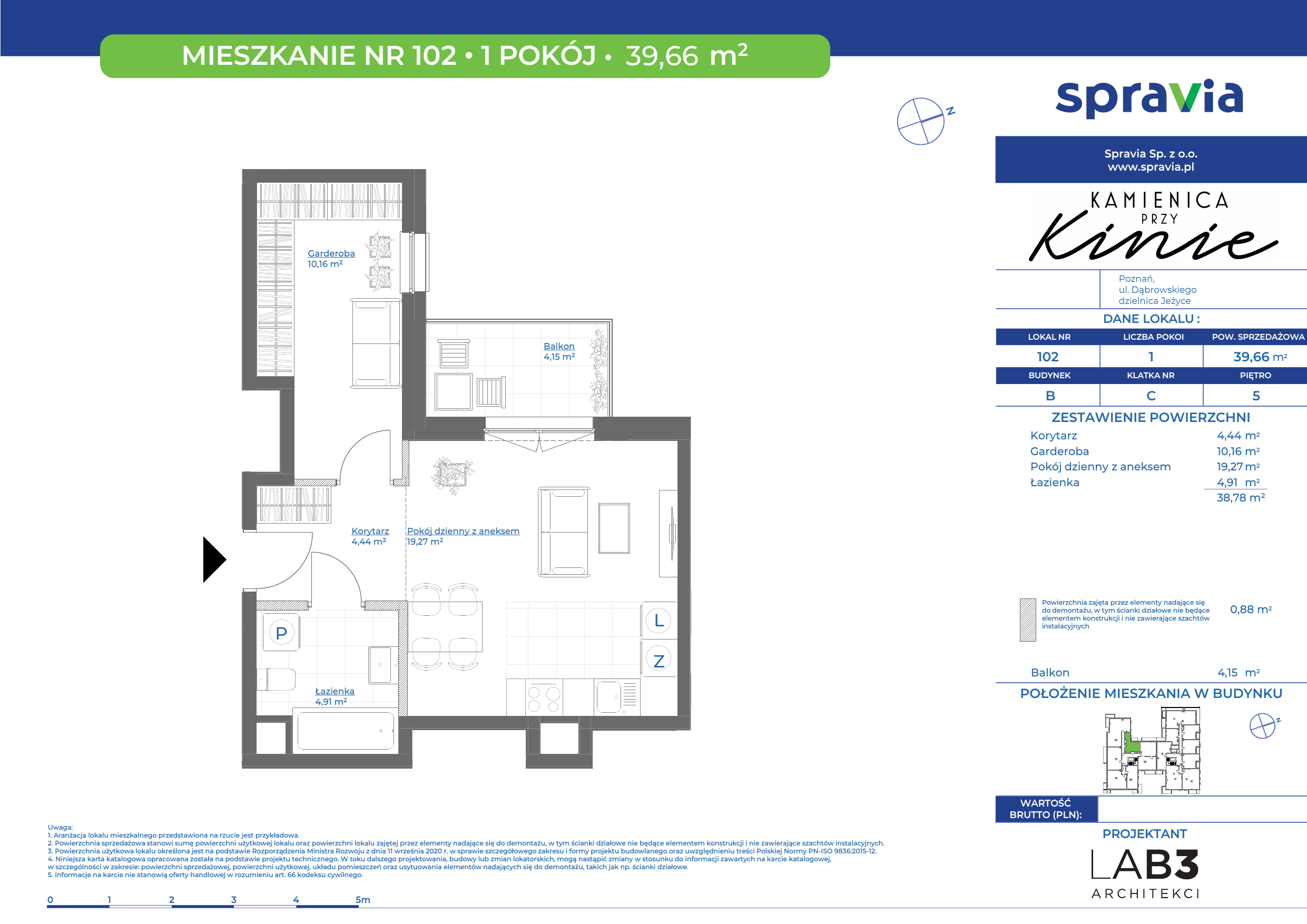 Apartament 39,66 m², piętro 5, oferta nr 102, Kamienica Przy Kinie, Poznań, Jeżyce, Jeżyce, ul. Henryka Dąbrowskiego 31-idx