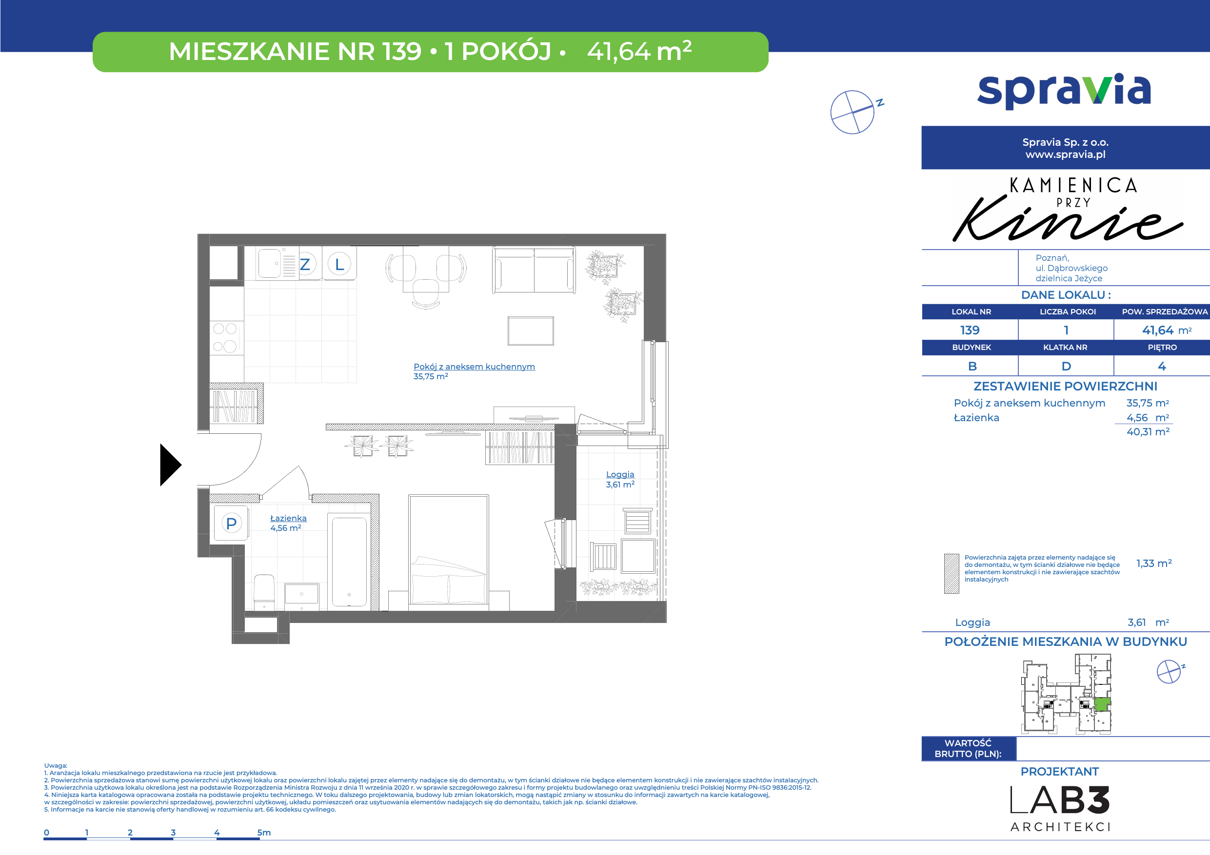 Mieszkanie 41,64 m², piętro 4, oferta nr 139, Kamienica Przy Kinie, Poznań, Jeżyce, Jeżyce, ul. Henryka Dąbrowskiego 31-idx