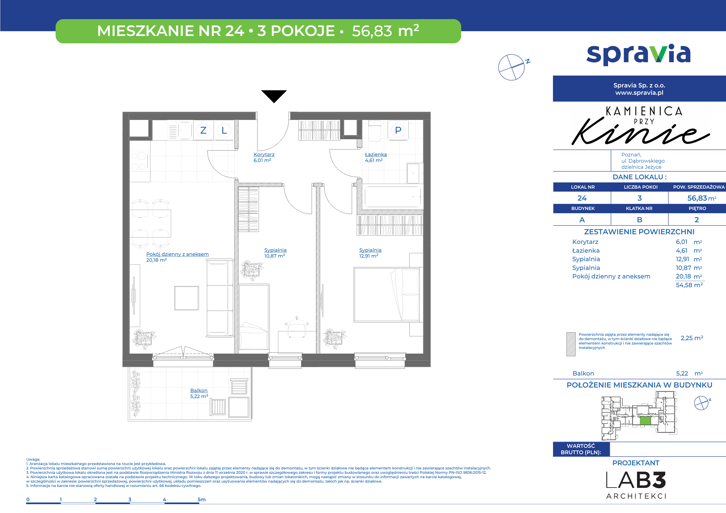 Mieszkanie 56,83 m², piętro 2, oferta nr 24, Kamienica Przy Kinie, Poznań, Jeżyce, Jeżyce, ul. Henryka Dąbrowskiego 31-idx