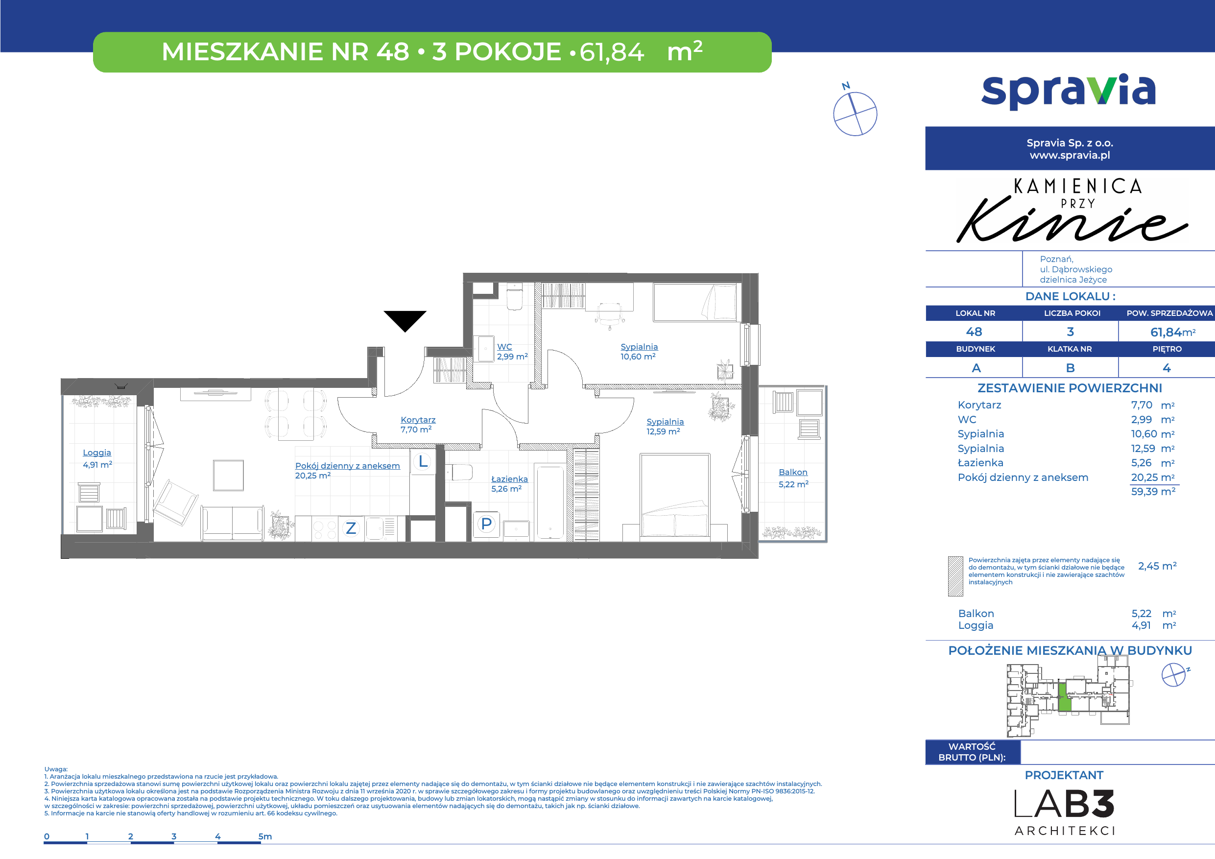 Mieszkanie 61,84 m², piętro 4, oferta nr 48, Kamienica Przy Kinie, Poznań, Jeżyce, Jeżyce, ul. Henryka Dąbrowskiego 31-idx