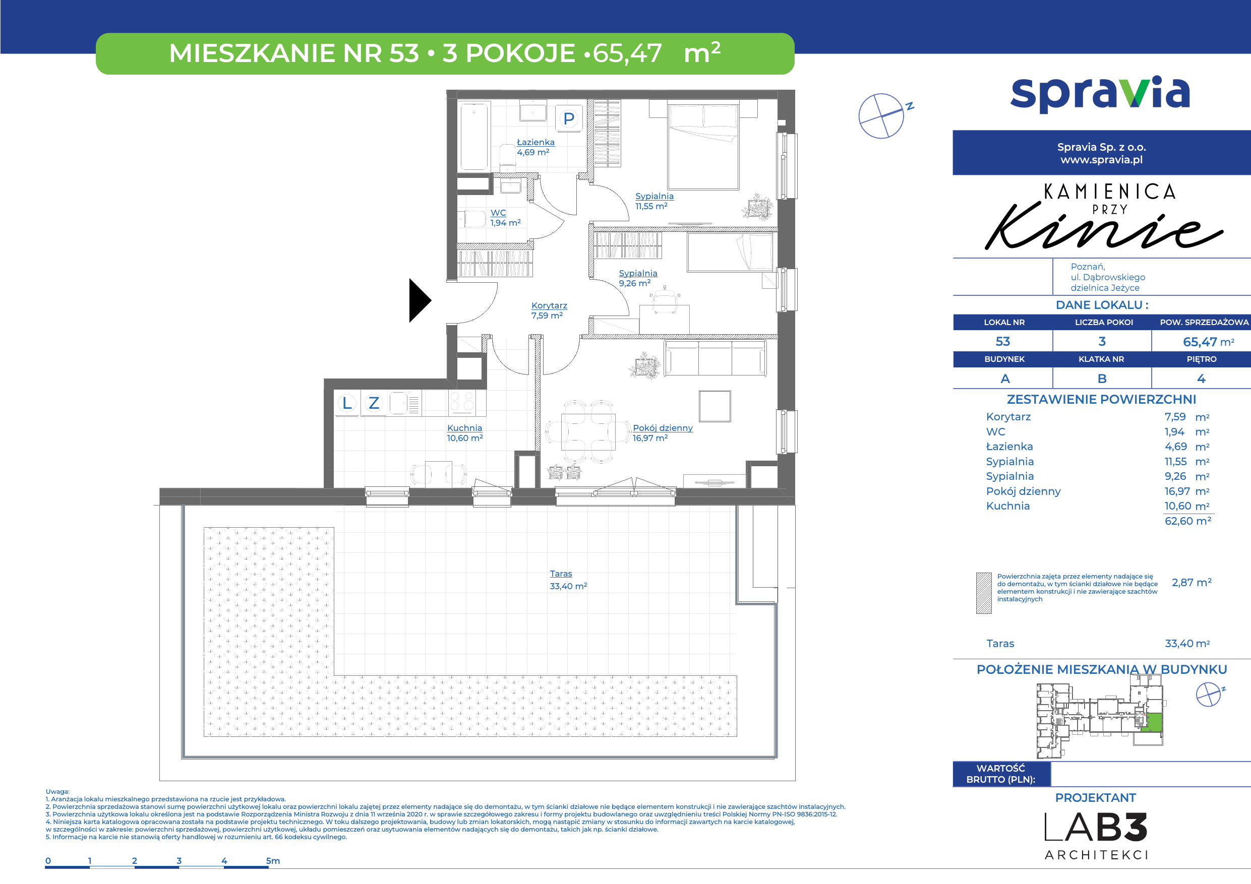 Apartament 65,47 m², piętro 4, oferta nr 53, Kamienica Przy Kinie, Poznań, Jeżyce, Jeżyce, ul. Henryka Dąbrowskiego 31-idx