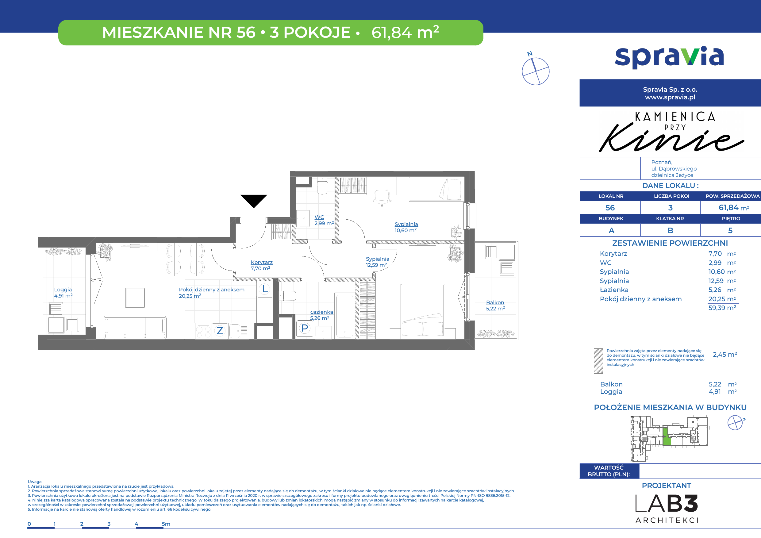 Mieszkanie 61,84 m², piętro 5, oferta nr 56, Kamienica Przy Kinie, Poznań, Jeżyce, Jeżyce, ul. Henryka Dąbrowskiego 31-idx