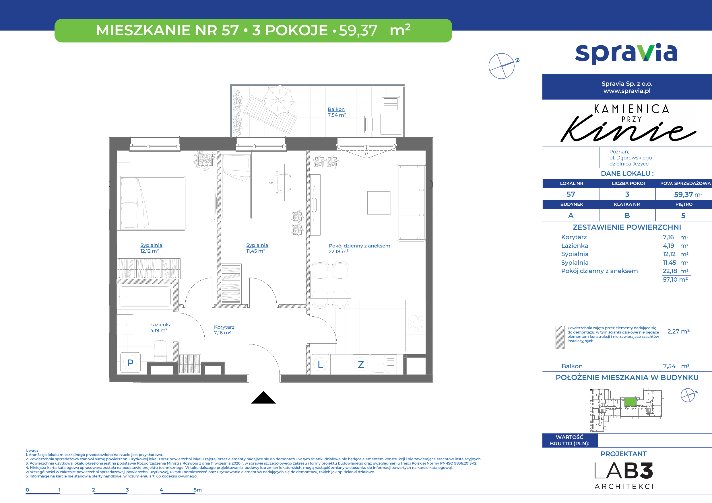 Apartament 59,37 m², piętro 5, oferta nr 57, Kamienica Przy Kinie, Poznań, Jeżyce, Jeżyce, ul. Henryka Dąbrowskiego 31-idx