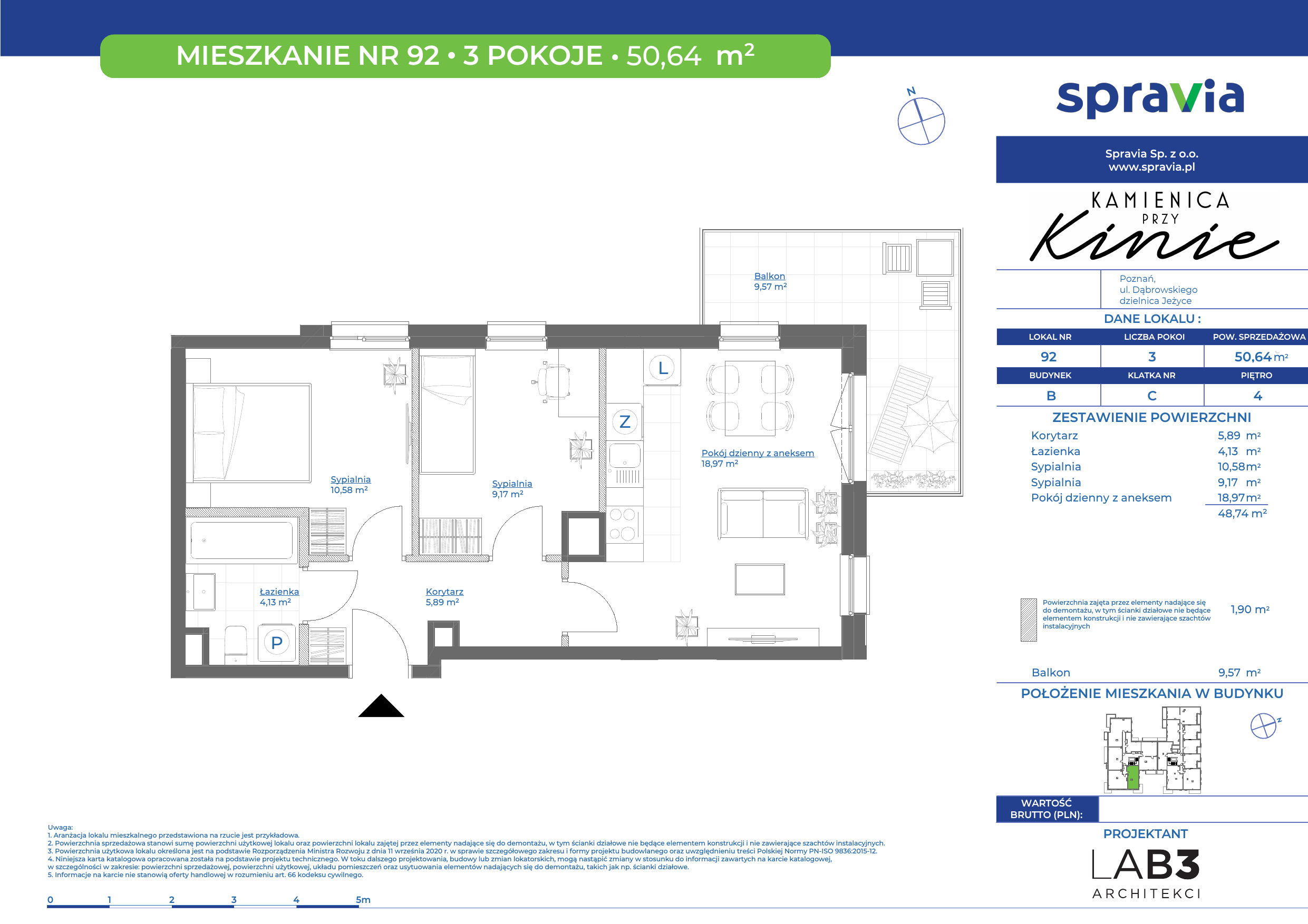 Mieszkanie 50,64 m², piętro 4, oferta nr 92, Kamienica Przy Kinie, Poznań, Jeżyce, Jeżyce, ul. Henryka Dąbrowskiego 31-idx