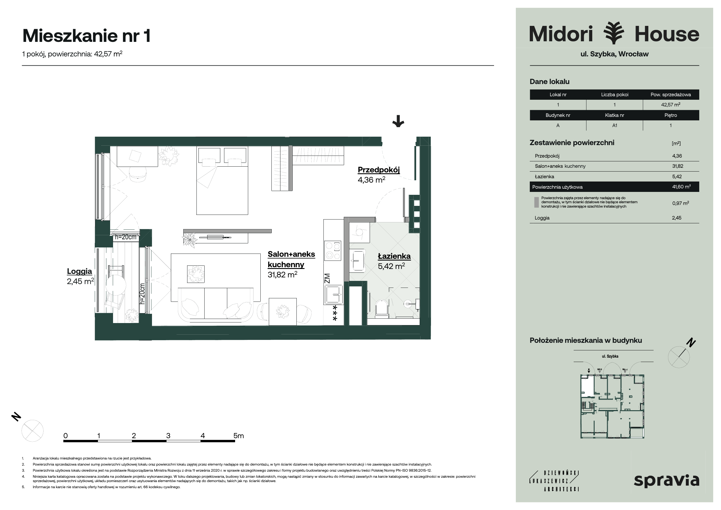 Mieszkanie 42,57 m², piętro 1, oferta nr 1, Midori House, Wrocław, Przedmieście Oławskie, ul. Szybka 9-idx