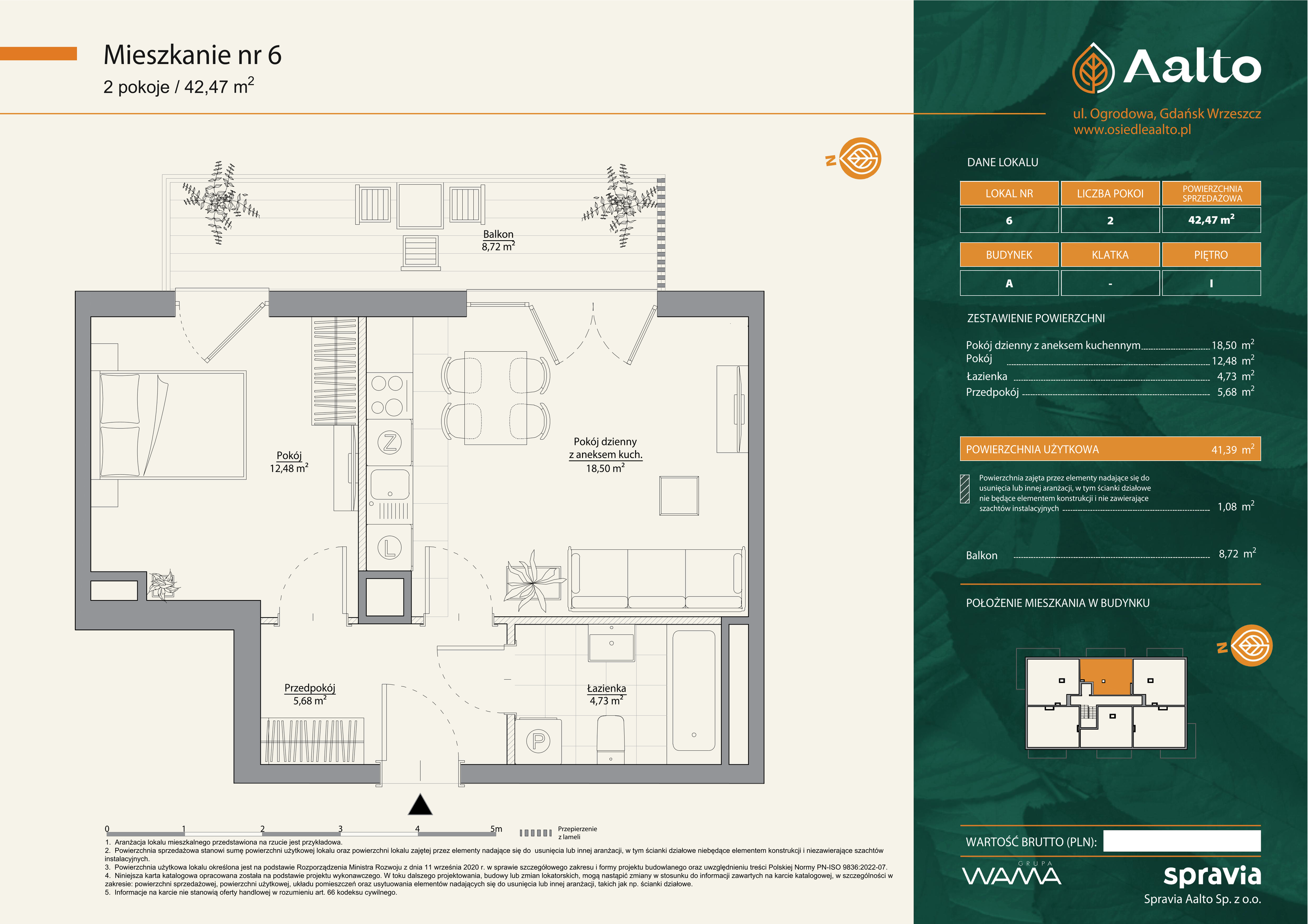 Mieszkanie 42,47 m², piętro 1, oferta nr A-6, Aalto, Gdańsk, Wrzeszcz, ul. Ogrodowa-idx