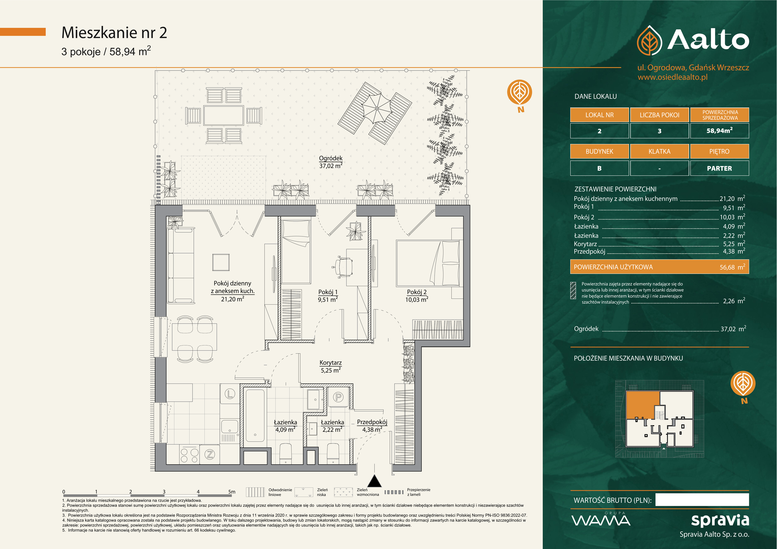 Mieszkanie 58,94 m², parter, oferta nr B-2, Aalto, Gdańsk, Wrzeszcz, ul. Ogrodowa-idx