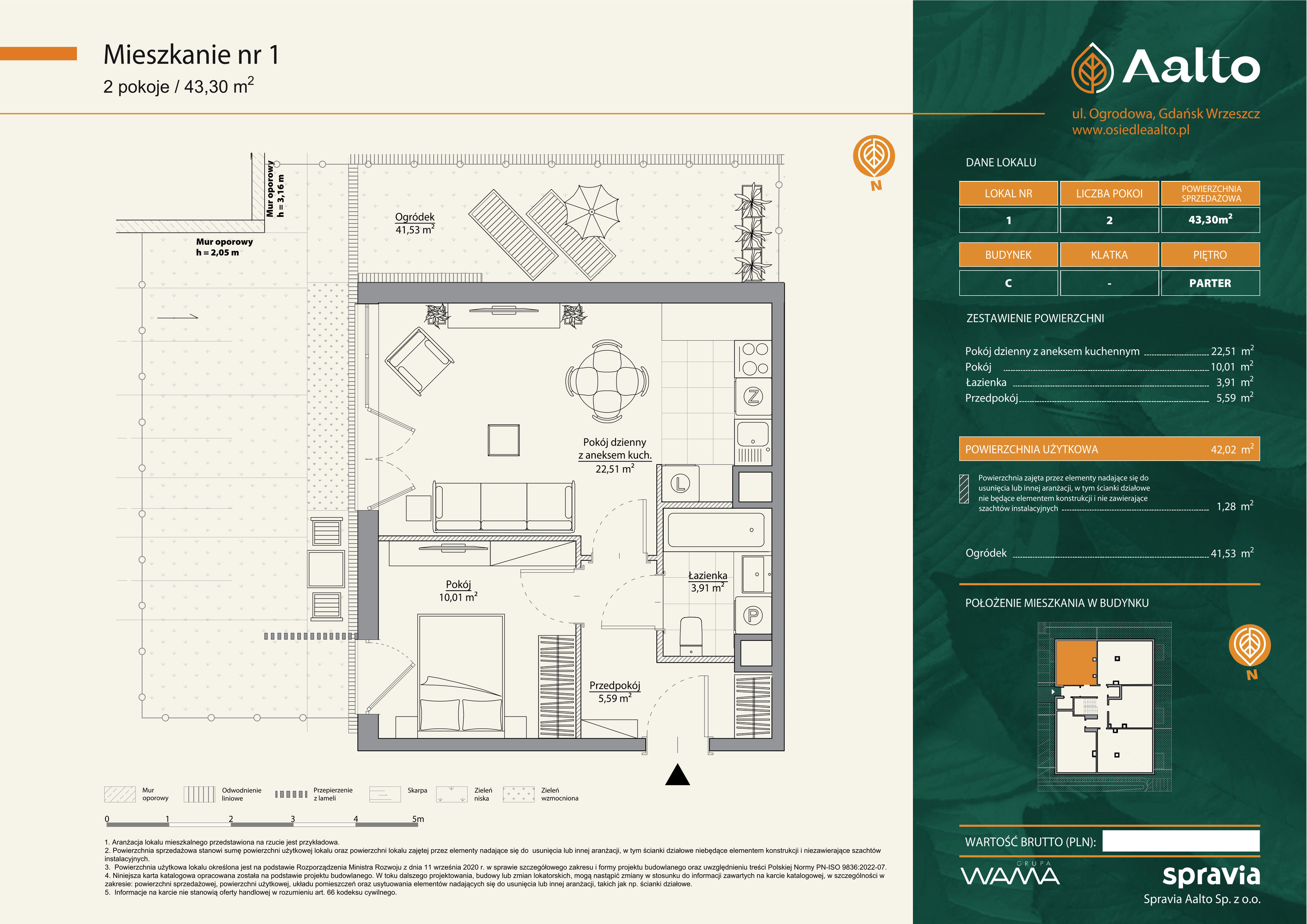 Mieszkanie 43,30 m², parter, oferta nr C-1, Aalto, Gdańsk, Wrzeszcz, ul. Ogrodowa-idx