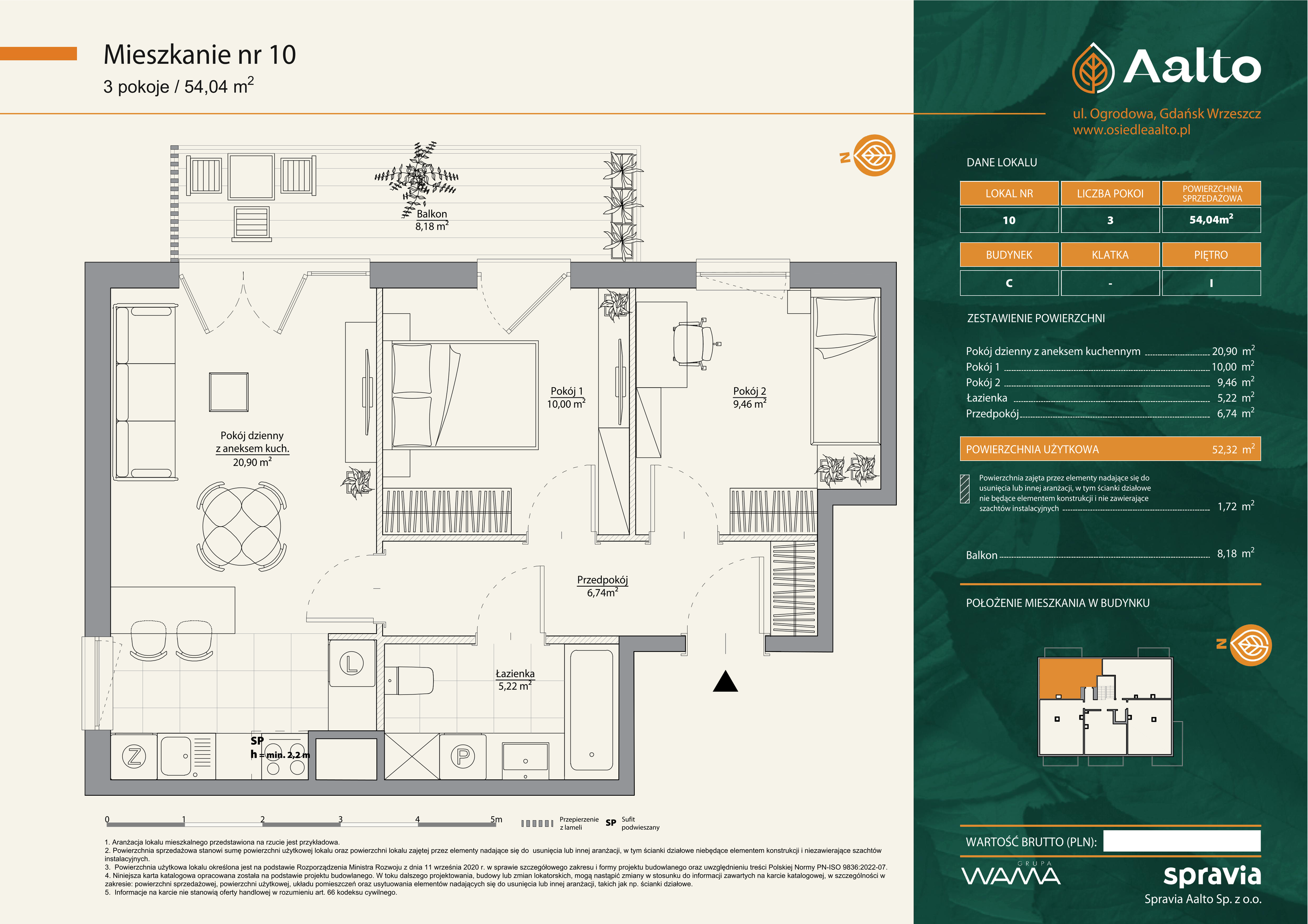 Mieszkanie 54,04 m², piętro 1, oferta nr C-10, Aalto, Gdańsk, Wrzeszcz, ul. Ogrodowa-idx