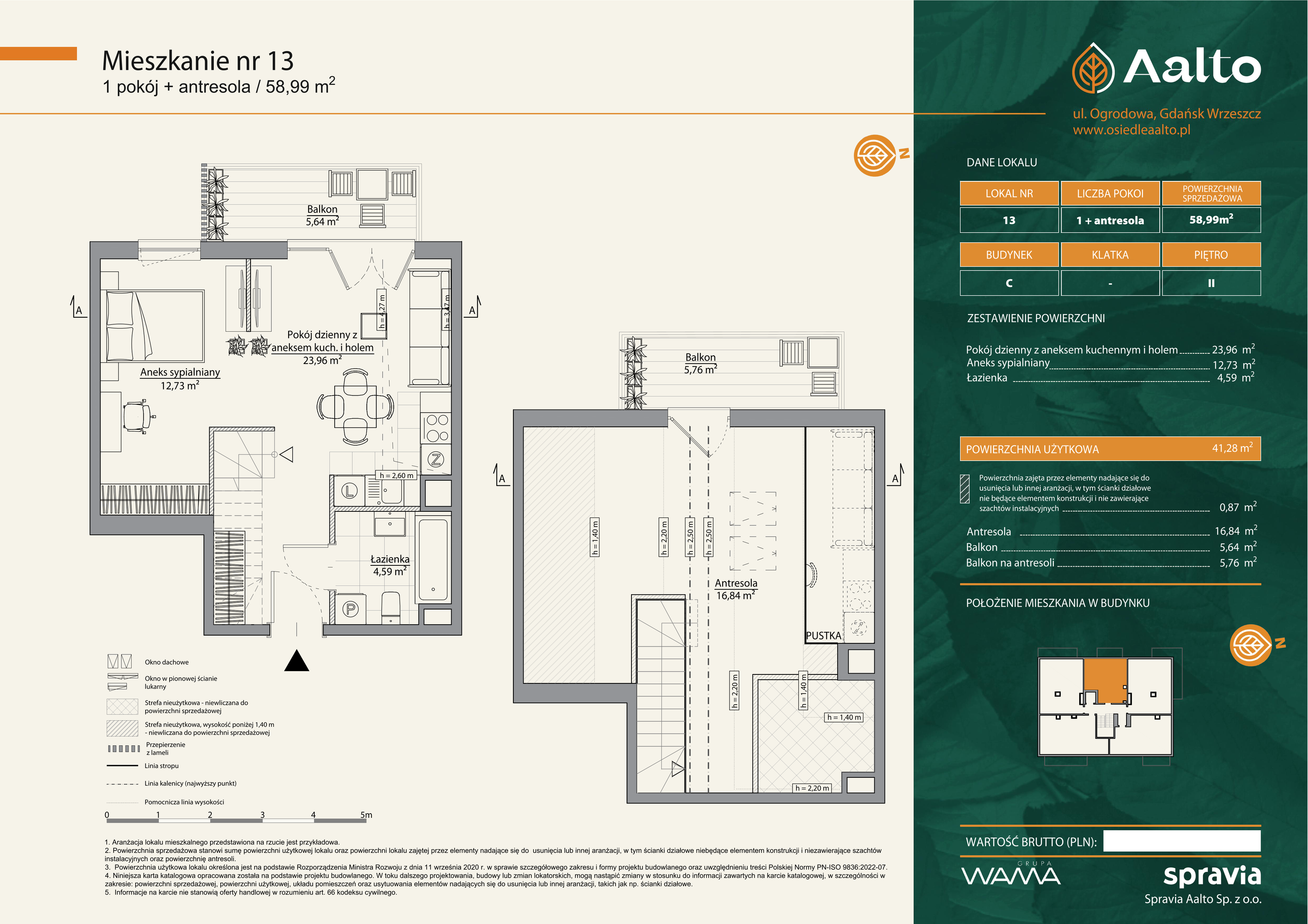 Mieszkanie 58,99 m², piętro 2, oferta nr C-13, Aalto, Gdańsk, Wrzeszcz, ul. Ogrodowa-idx