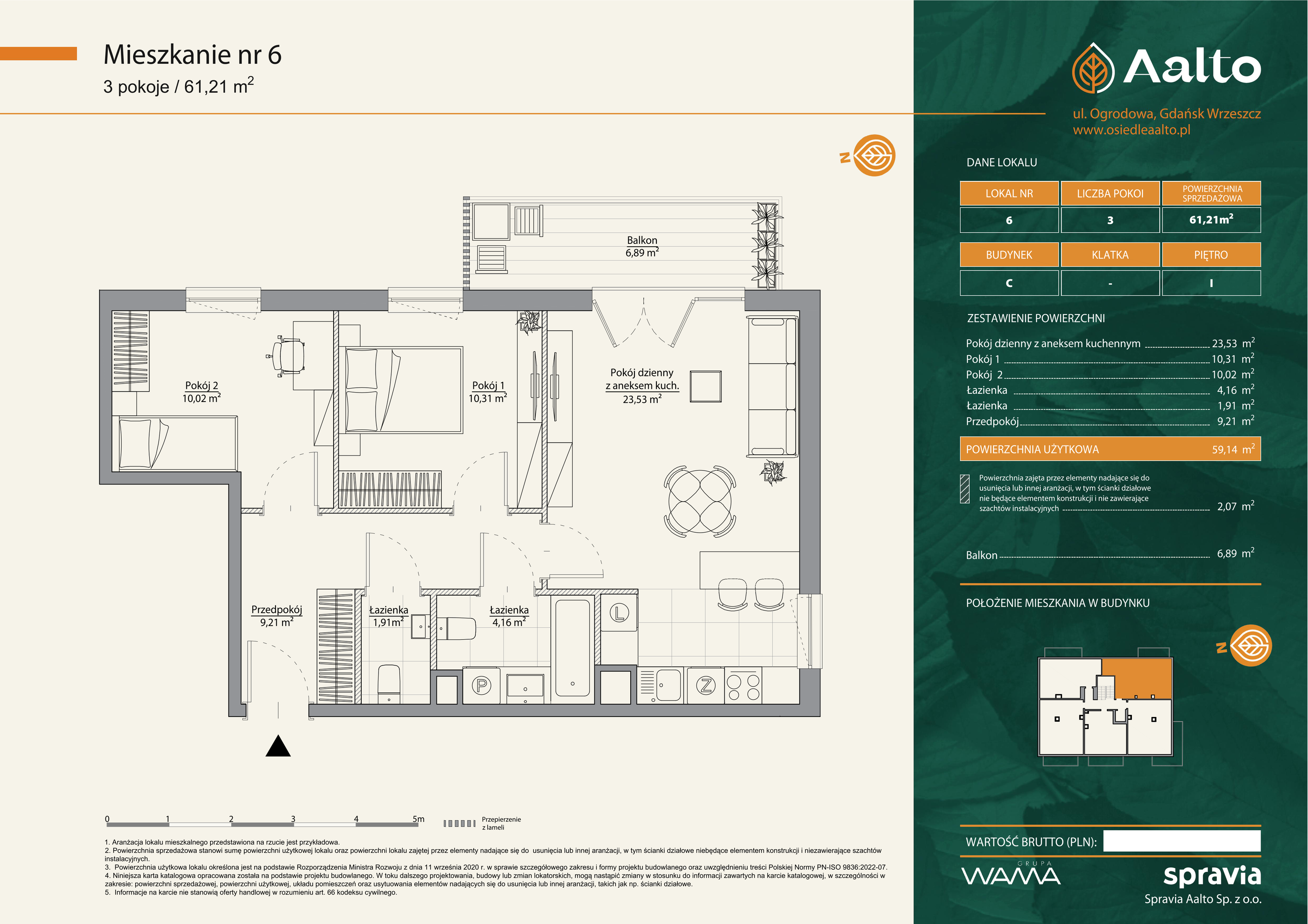 Mieszkanie 61,21 m², piętro 1, oferta nr C-6, Aalto, Gdańsk, Wrzeszcz, ul. Ogrodowa-idx