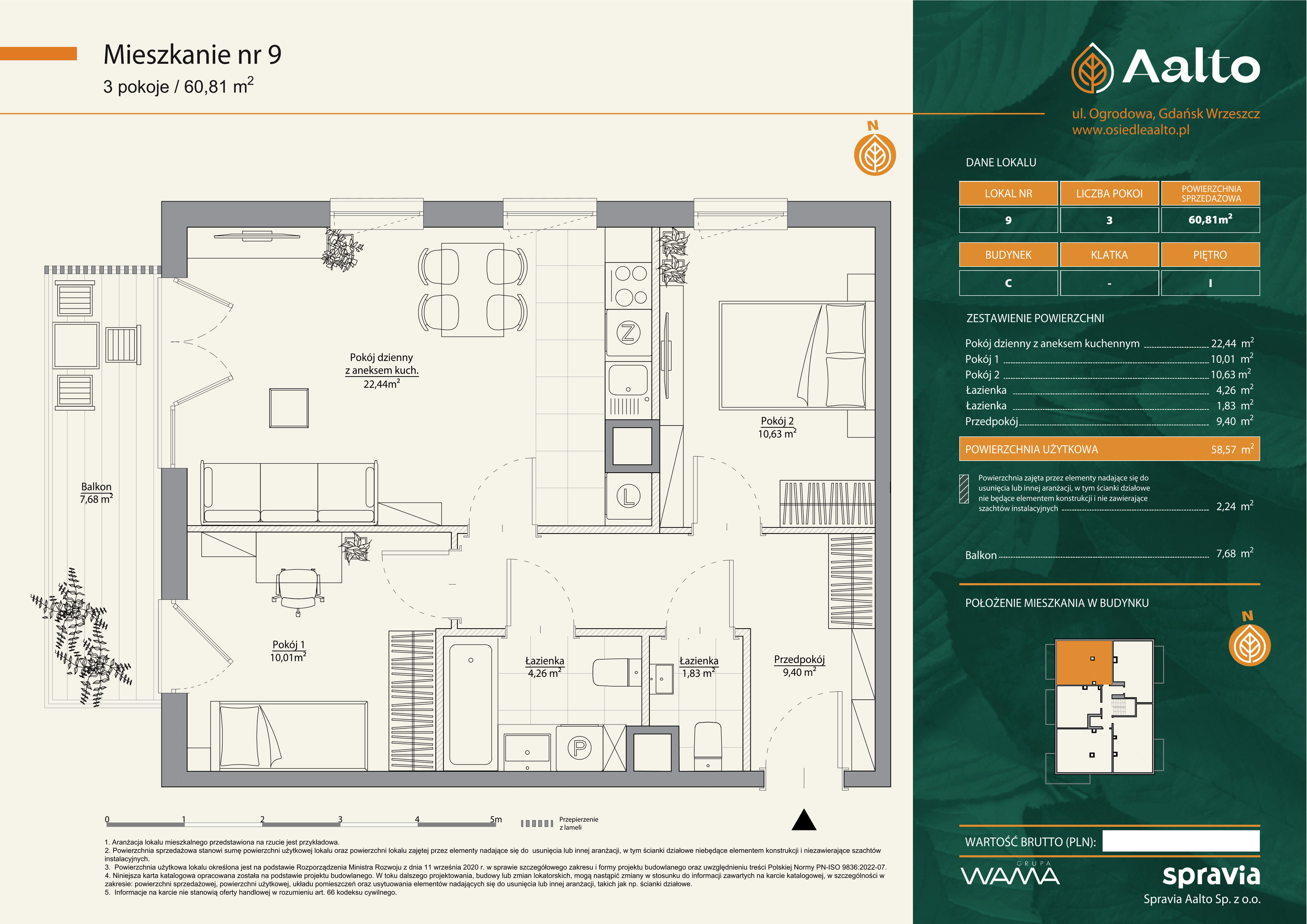 Mieszkanie 60,81 m², piętro 1, oferta nr C-9, Aalto, Gdańsk, Wrzeszcz, ul. Ogrodowa-idx