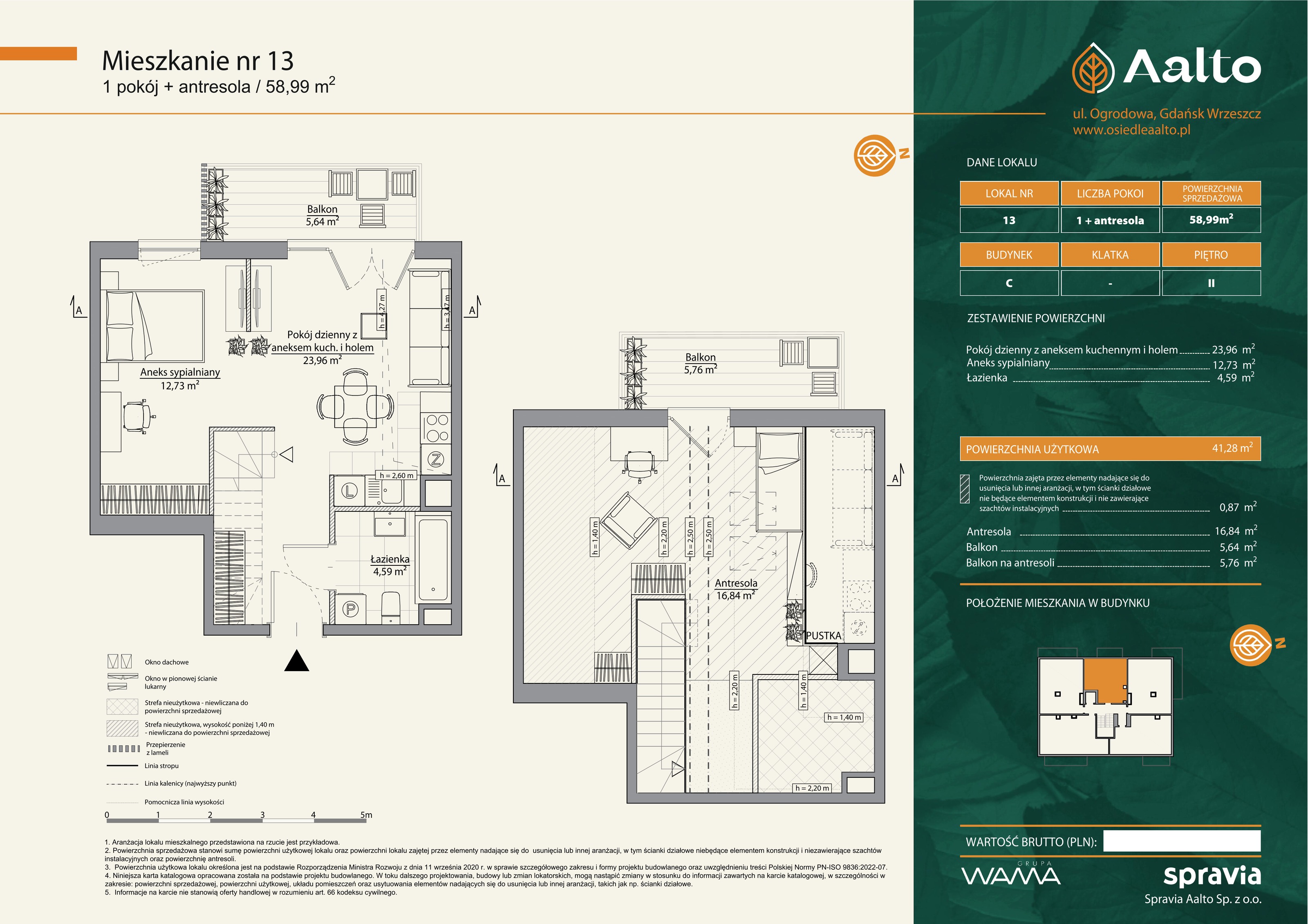 Mieszkanie 58,99 m², piętro 2, oferta nr C-13, Aalto, Gdańsk, Wrzeszcz, ul. Ogrodowa-idx