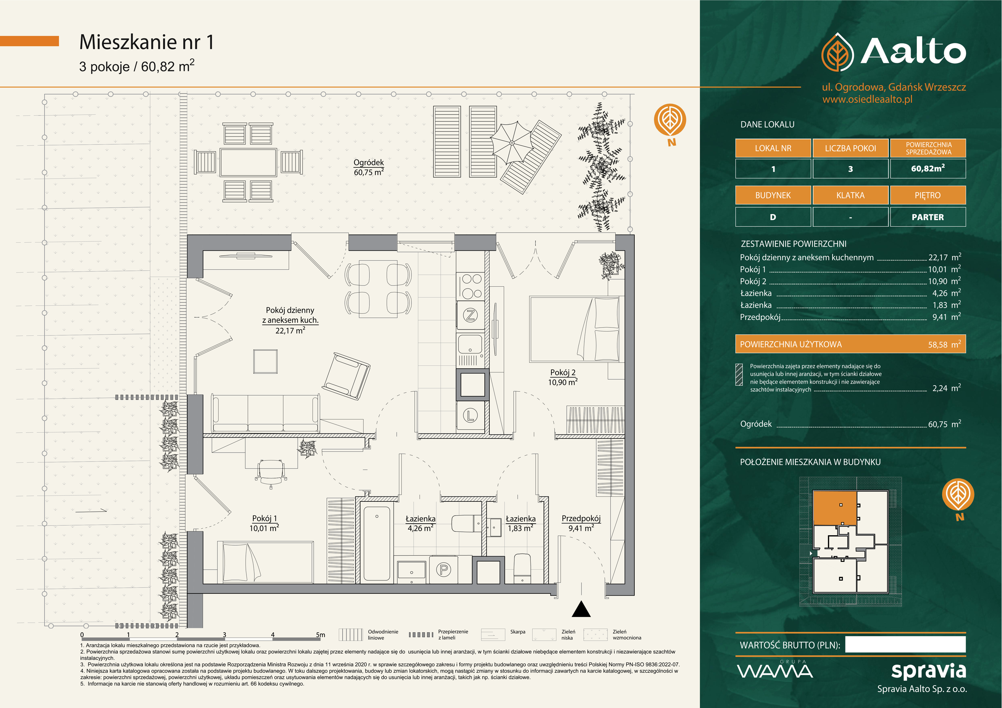 Mieszkanie 60,82 m², parter, oferta nr D-1, Aalto, Gdańsk, Wrzeszcz, ul. Ogrodowa-idx