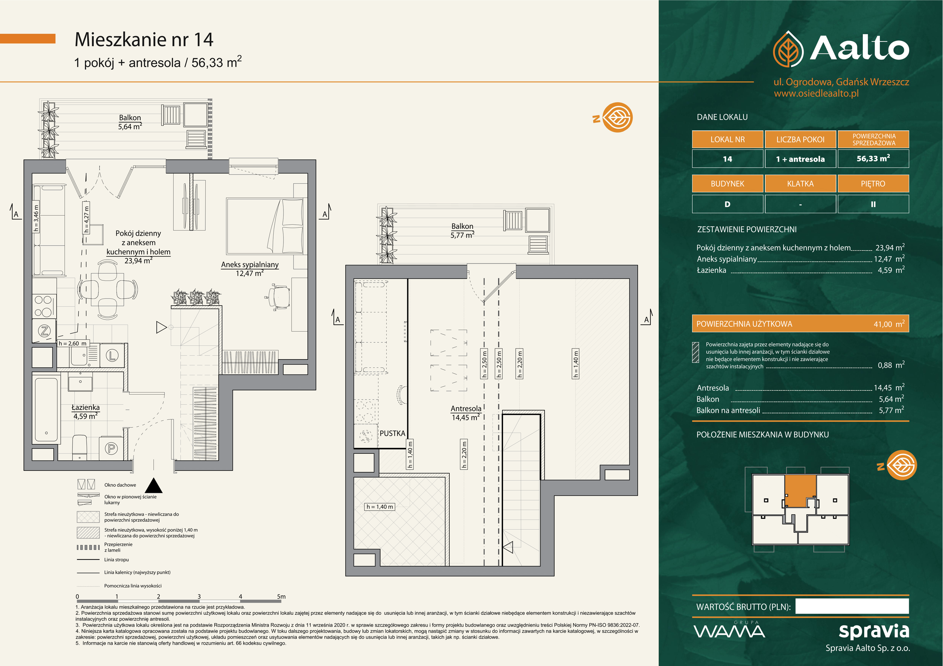 Mieszkanie 56,33 m², piętro 2, oferta nr D-14, Aalto, Gdańsk, Wrzeszcz, ul. Ogrodowa-idx