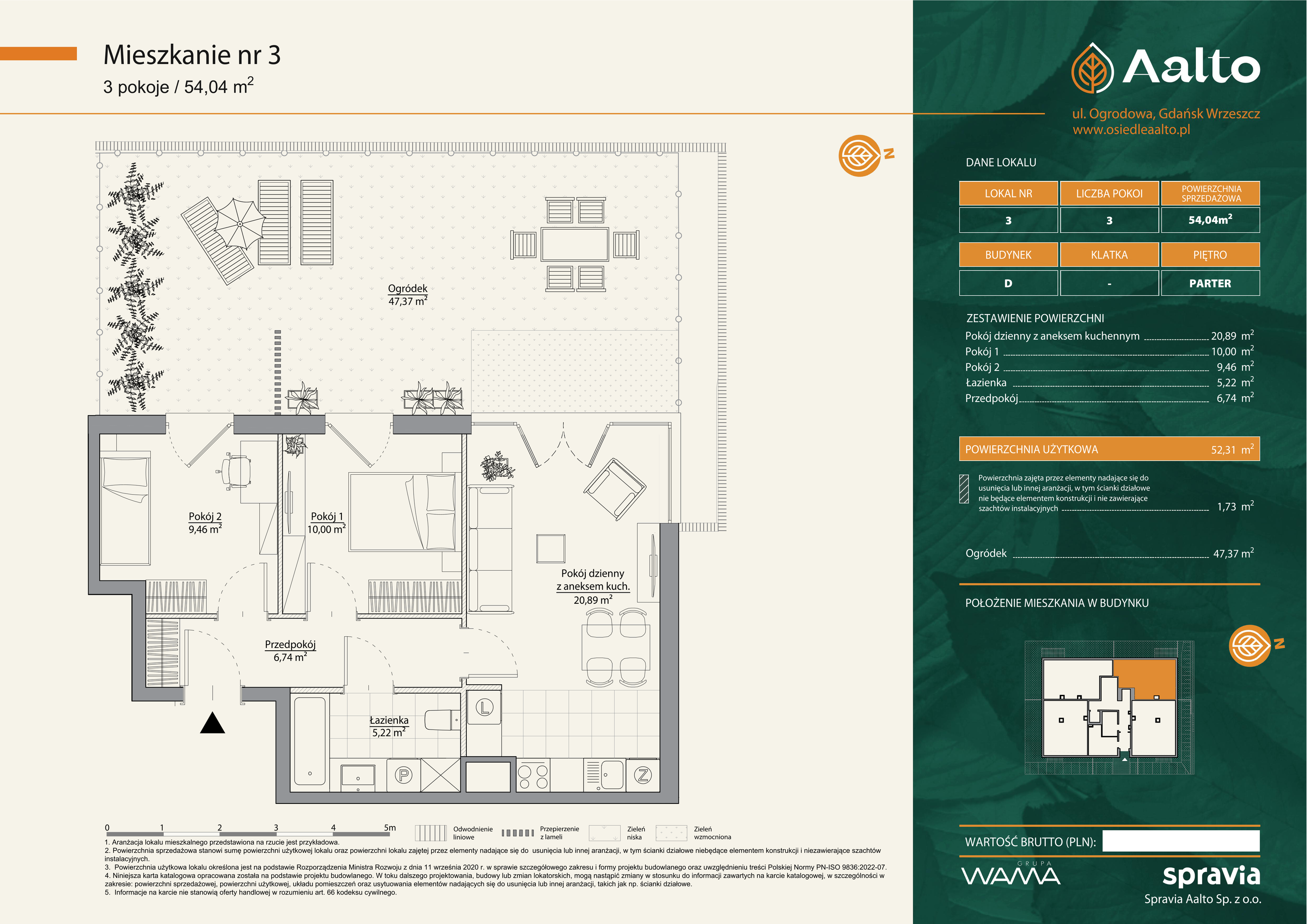 Mieszkanie 54,04 m², parter, oferta nr D-3, Aalto, Gdańsk, Wrzeszcz, ul. Ogrodowa-idx