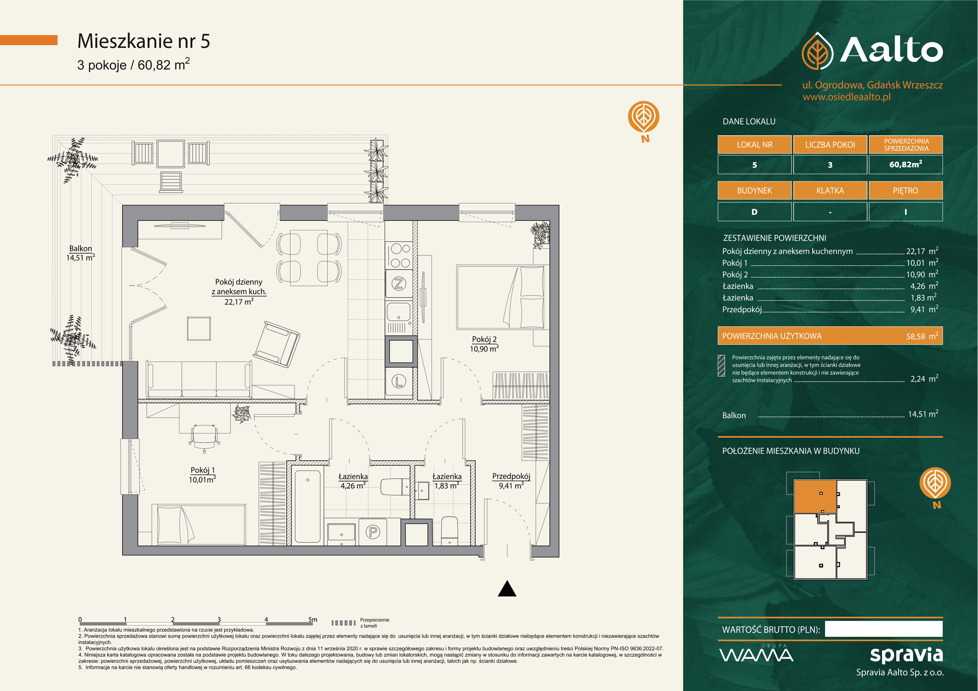 Mieszkanie 60,82 m², piętro 1, oferta nr D-5, Aalto, Gdańsk, Wrzeszcz, ul. Ogrodowa-idx