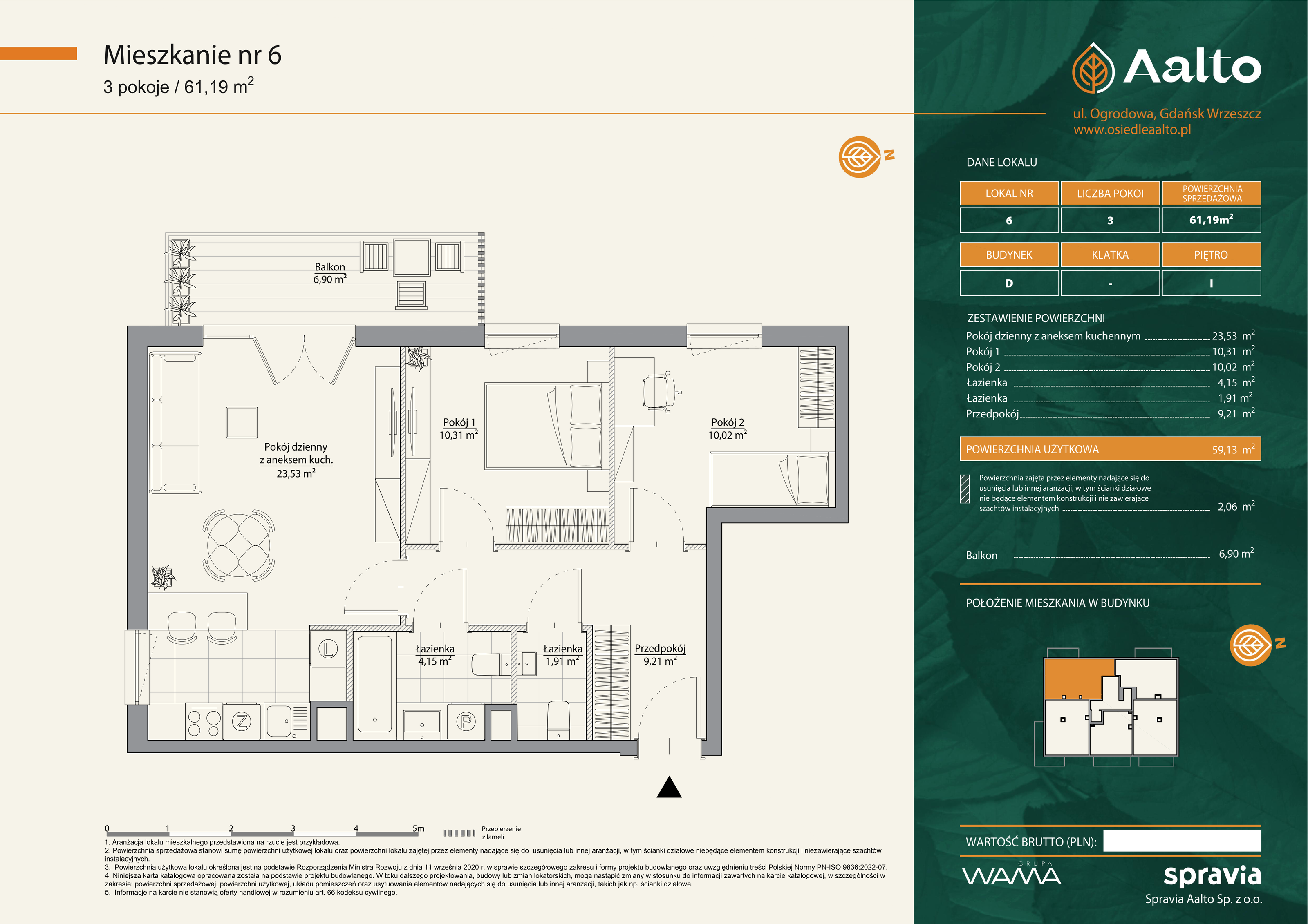 Mieszkanie 61,19 m², piętro 1, oferta nr D-6, Aalto, Gdańsk, Wrzeszcz, ul. Ogrodowa-idx